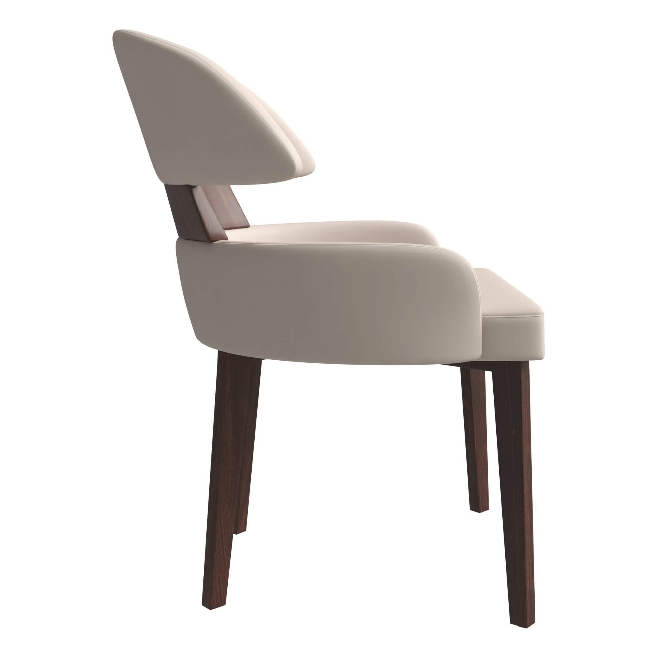 Ethos Leather Dining Chairs with Curved Open Back in Rubberwood Taupe Dining Chair Leisuremod