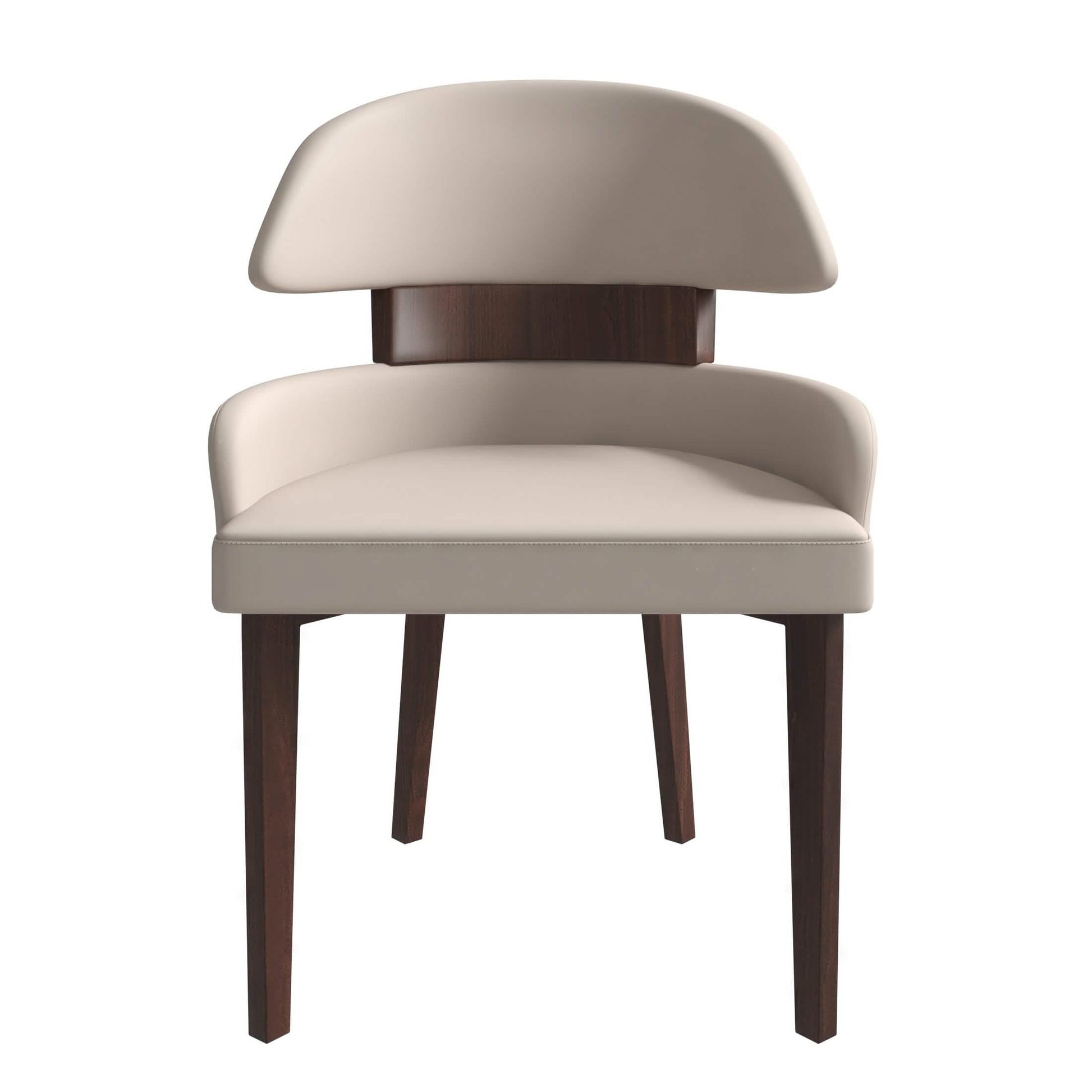 Ethos Leather Dining Chairs with Curved Open Back in Rubberwood Taupe Dining Chair Leisuremod