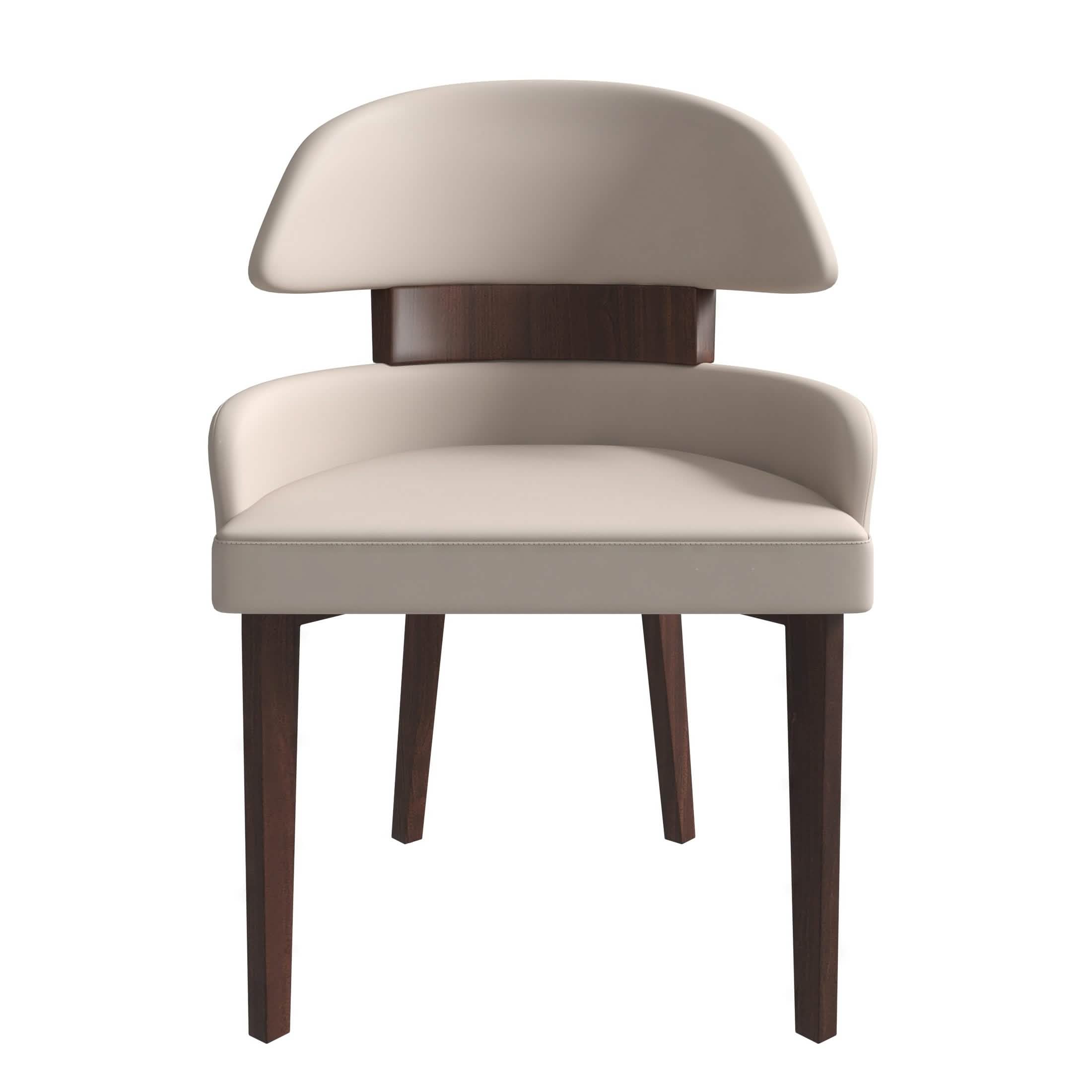 Ethos Leather Dining Chairs with Curved Open Back in Rubberwood Taupe Dining Chair Leisuremod