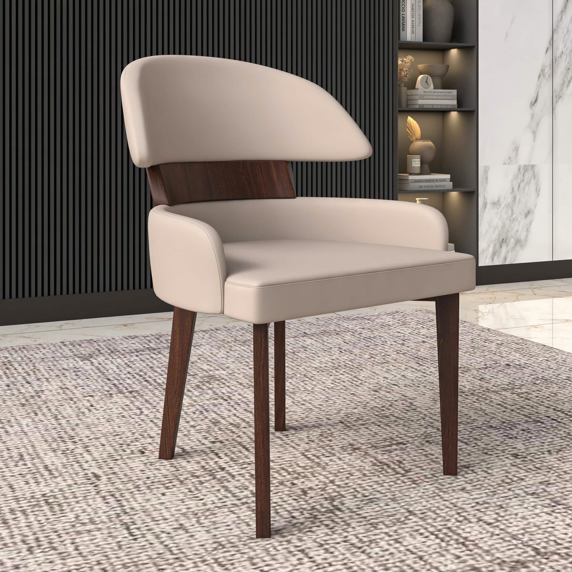 Ethos Leather Dining Chairs with Curved Open Back in Rubberwood Taupe Dining Chair Leisuremod