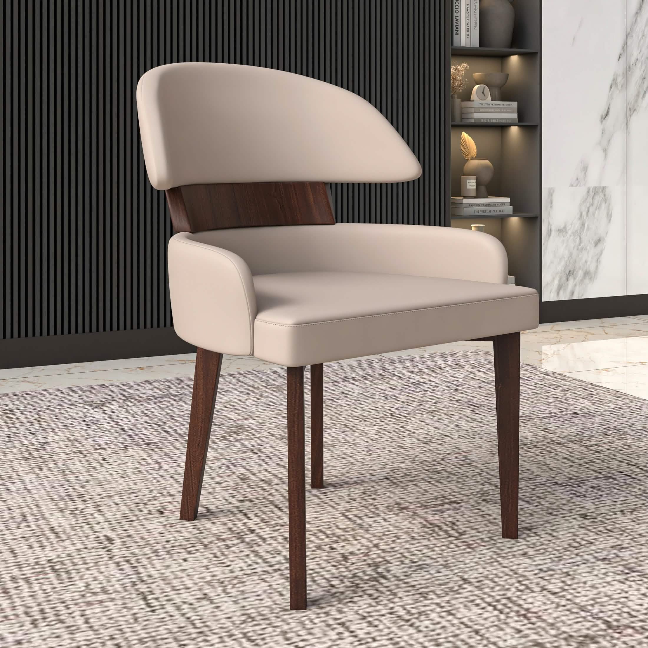 Ethos Leather Dining Chairs with Curved Open Back in Rubberwood Taupe Dining Chair Leisuremod