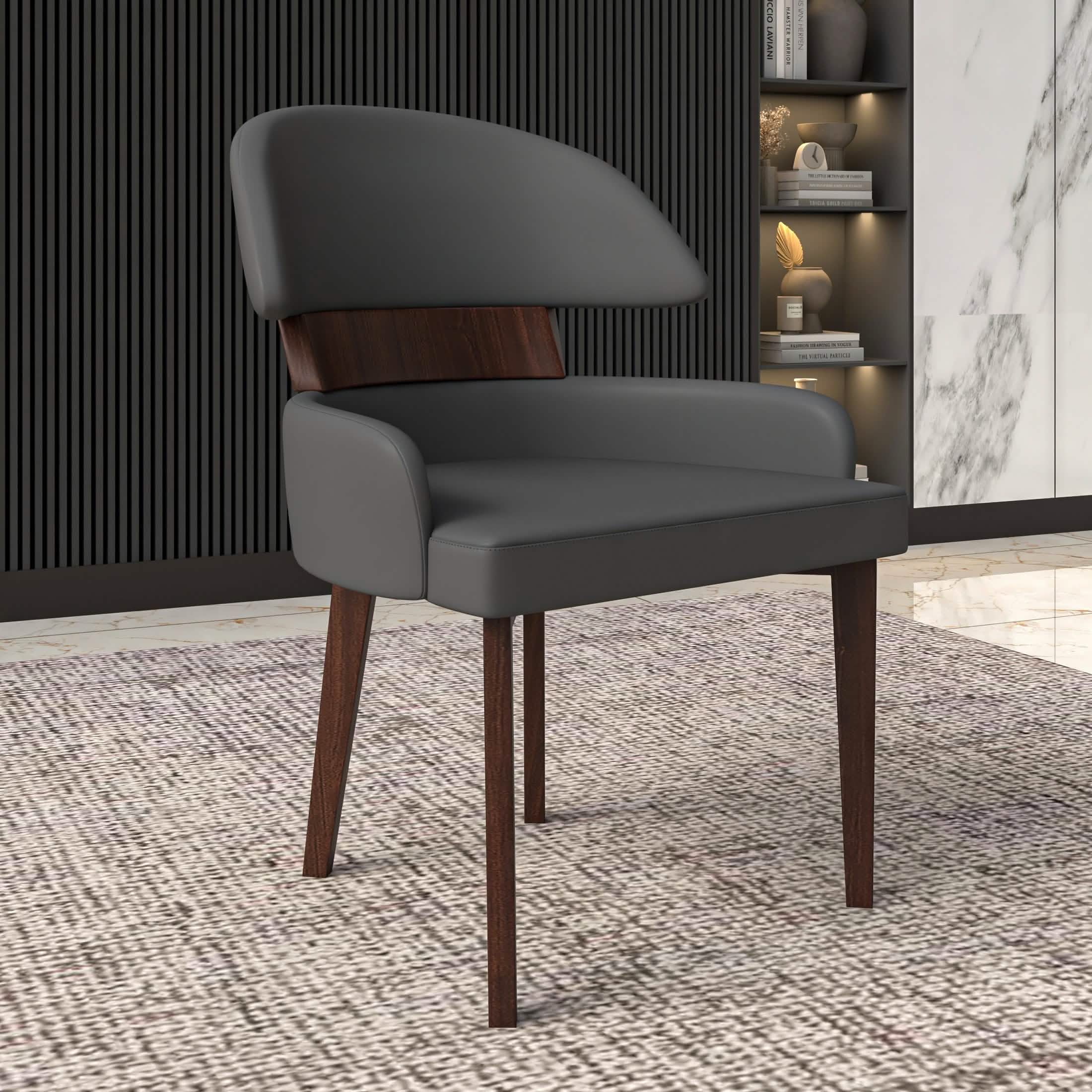 Ethos Leather Dining Chairs with Curved Open Back in Rubberwood Grey Dining Chair Leisuremod