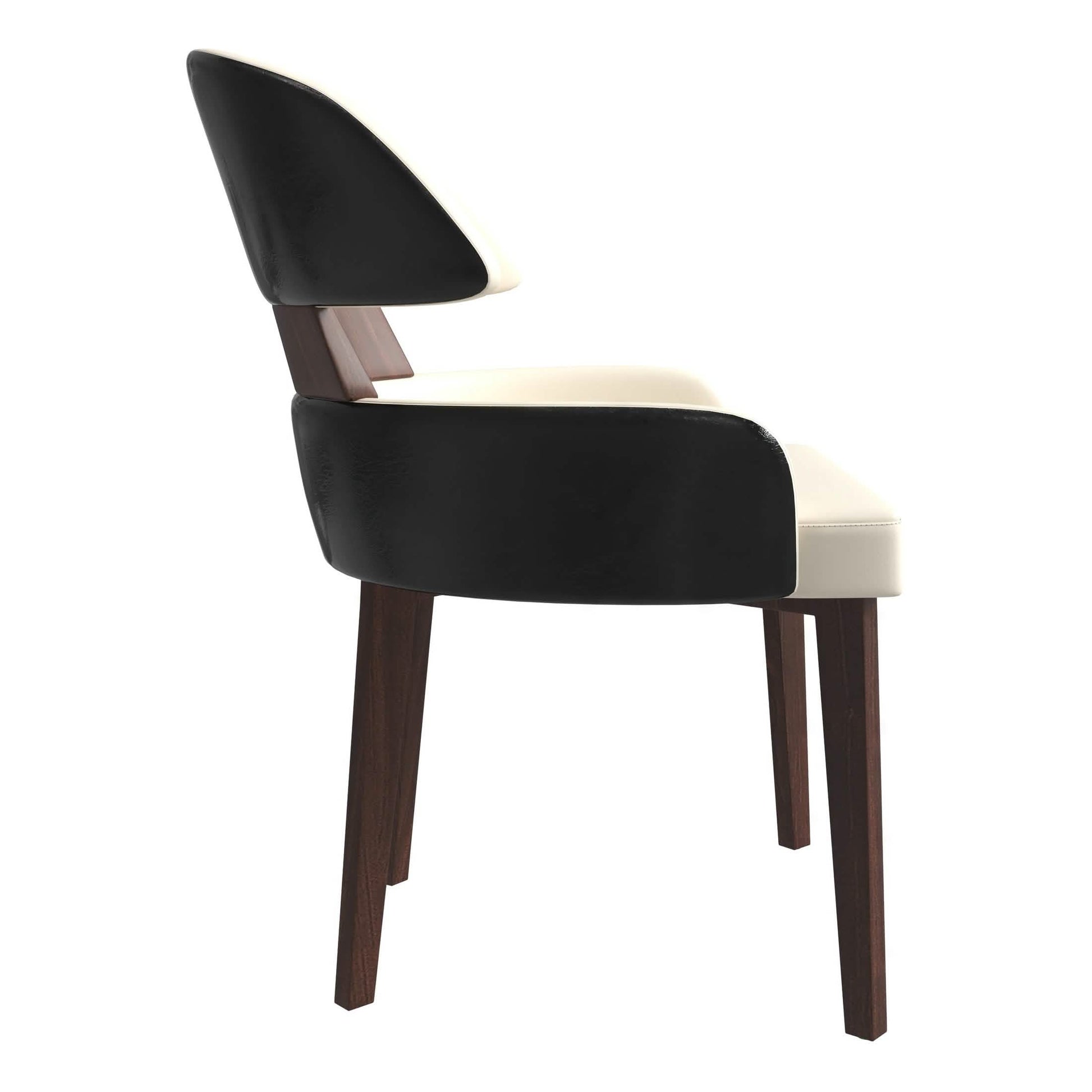 Ethos Leather Dining Chairs with Curved Open Back in Rubberwood Black Cream Dining Chair Leisuremod