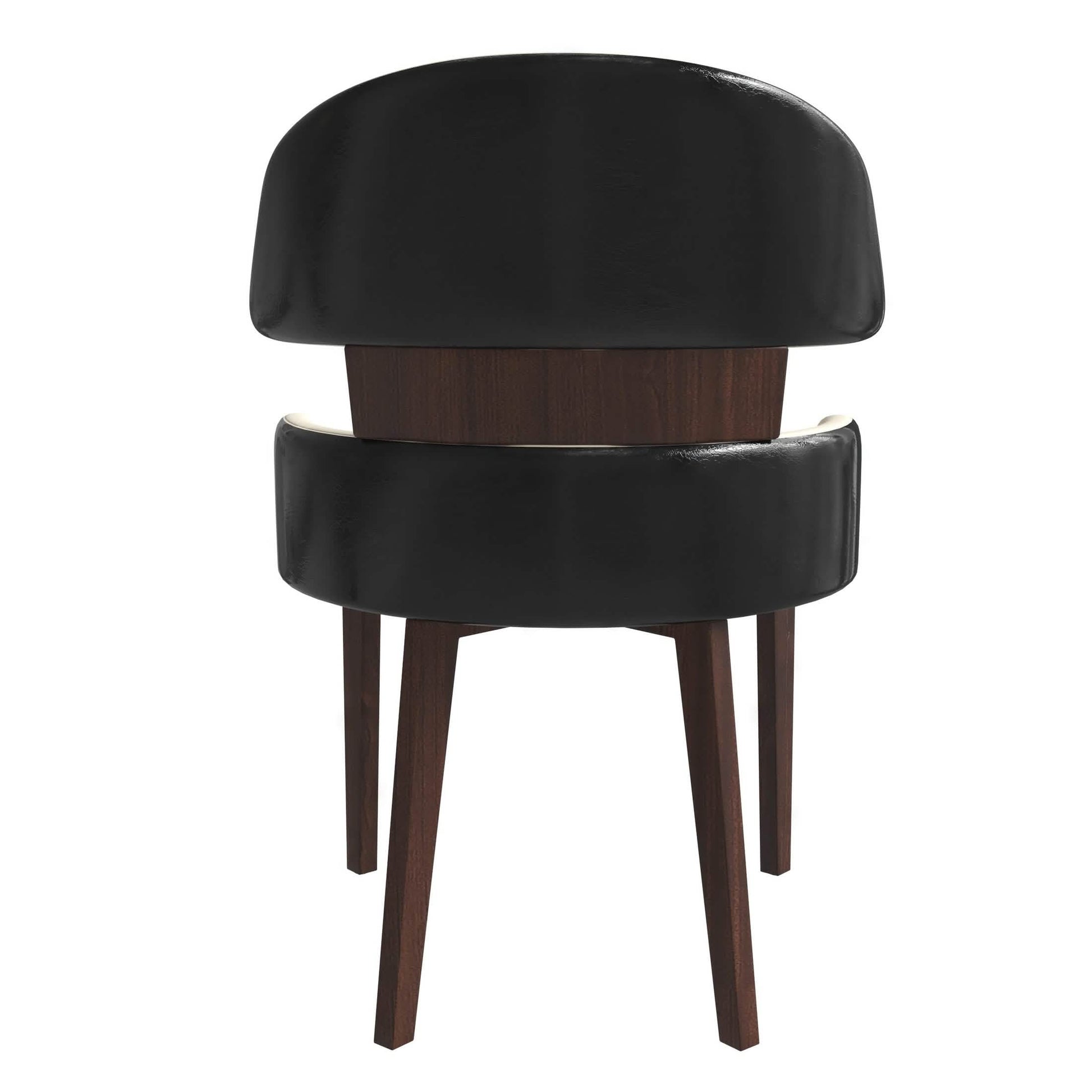 Ethos Leather Dining Chairs with Curved Open Back in Rubberwood Black Cream Dining Chair Leisuremod