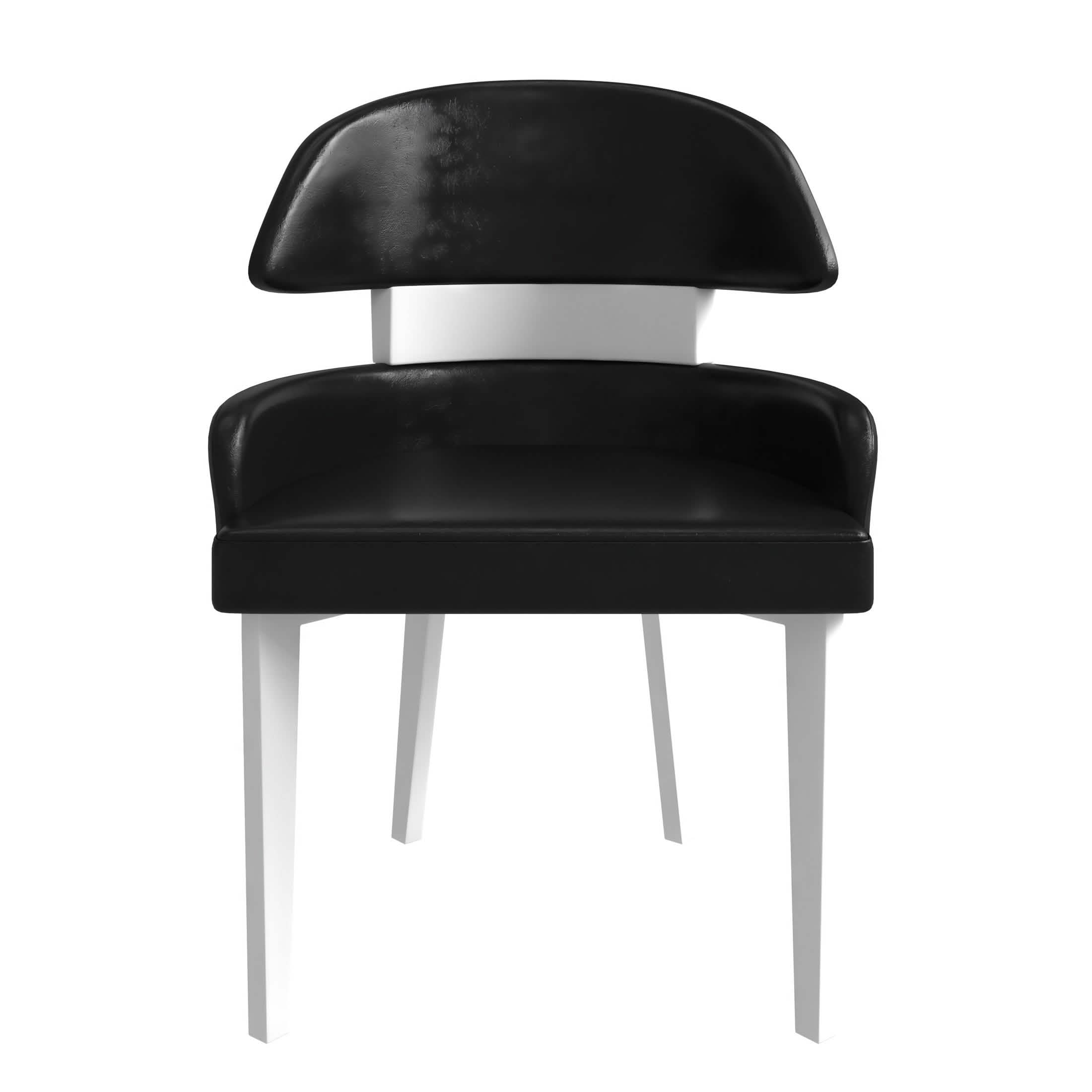 Ethos Leather Dining Chairs with Curved Open Back in Rubberwood Black Dining Chair Leisuremod