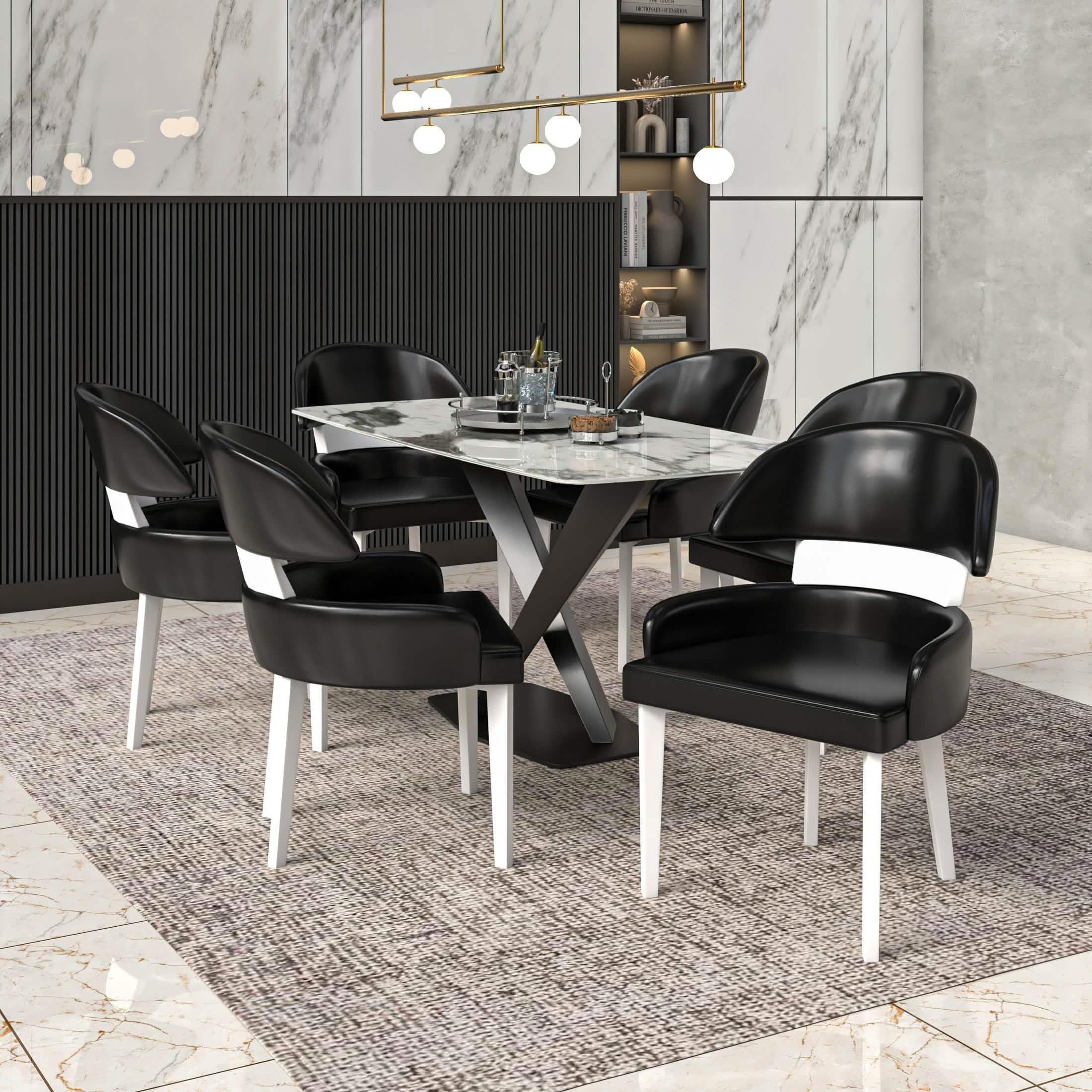 Ethos Leather Dining Chairs with Curved Open Back in Rubberwood Black Dining Chair Leisuremod