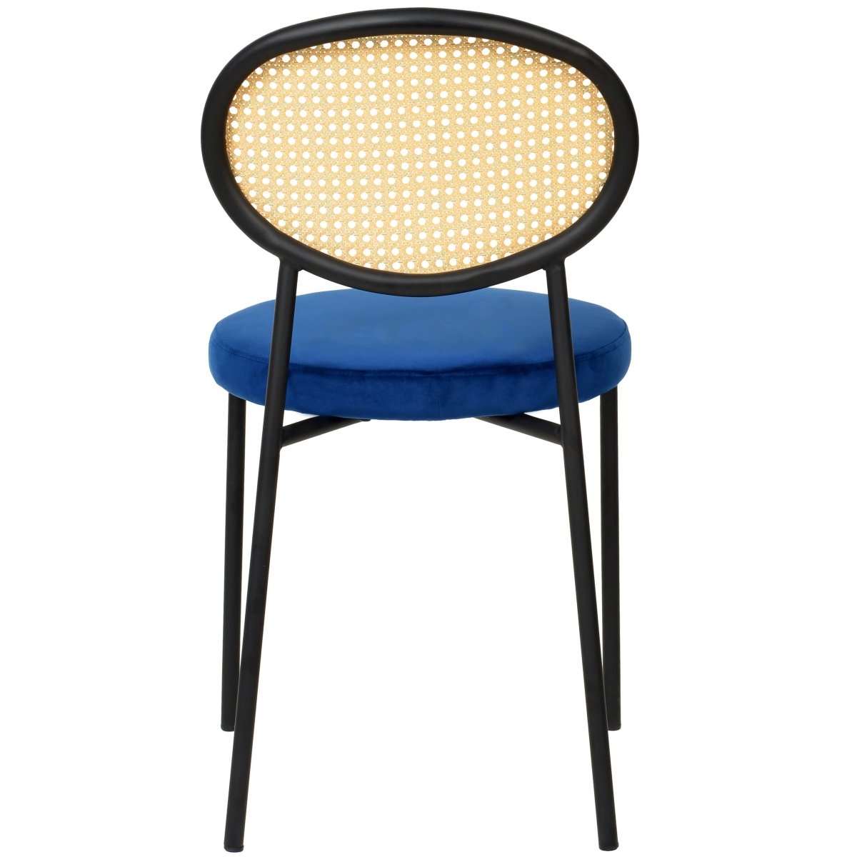 Euston Modern Upholstered Dining Chair with Round Wicker/Velvet Back Style Black Wicker Navy Blue Dining Chair Leisuremod