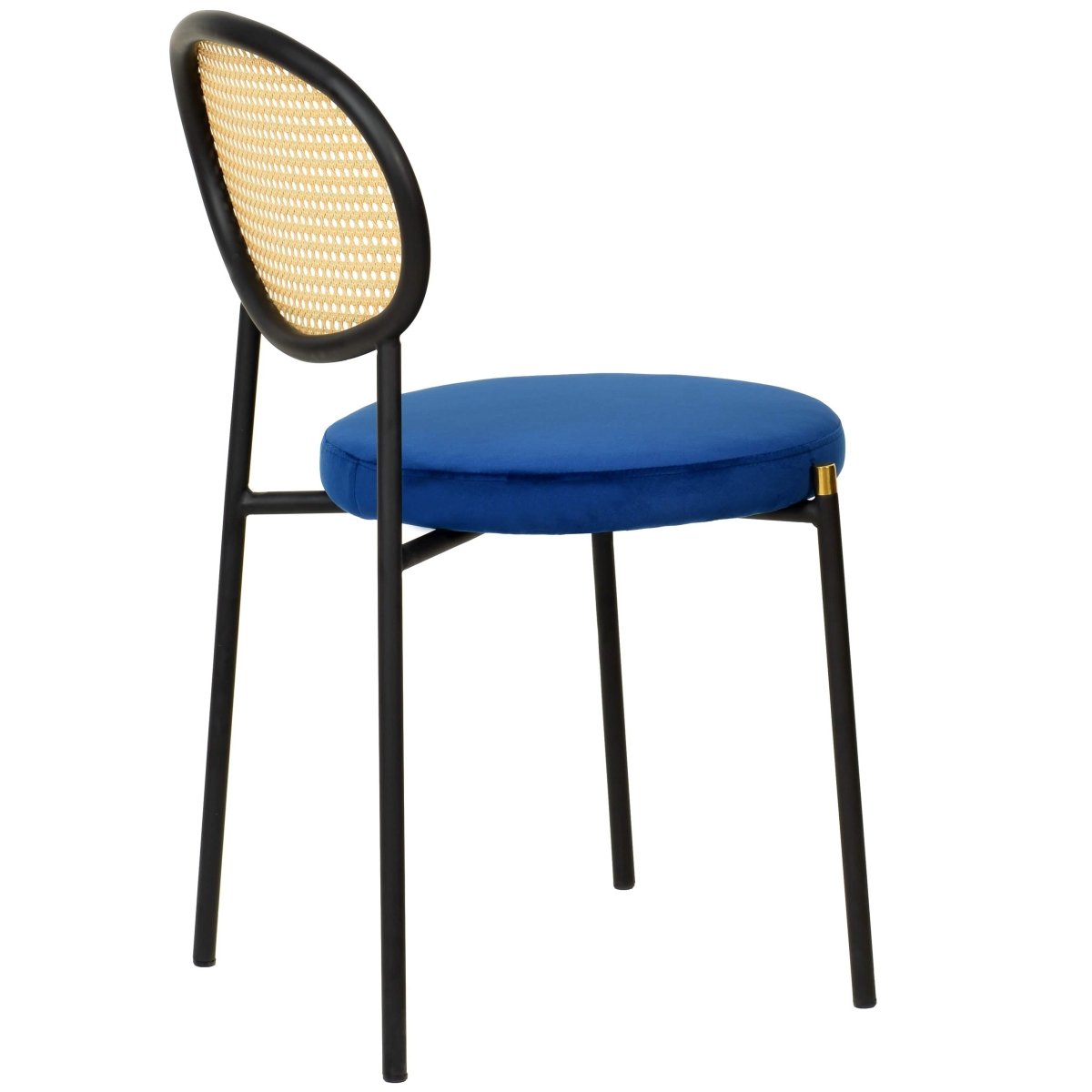 Euston Modern Upholstered Dining Chair with Round Wicker/Velvet Back Style Black Wicker Navy Blue Dining Chair Leisuremod