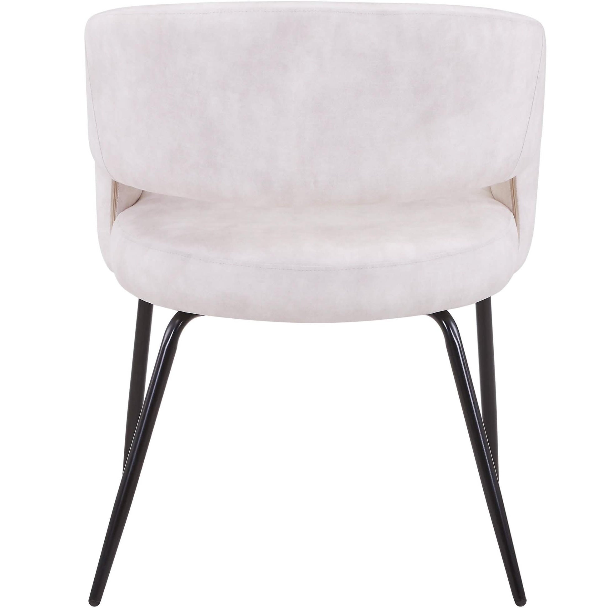 Gavin Dining Chair Upholstered in Leather/Velvet with Open Curved Backrest in Black Iron Velvet Beige Dining Chair Leisuremod