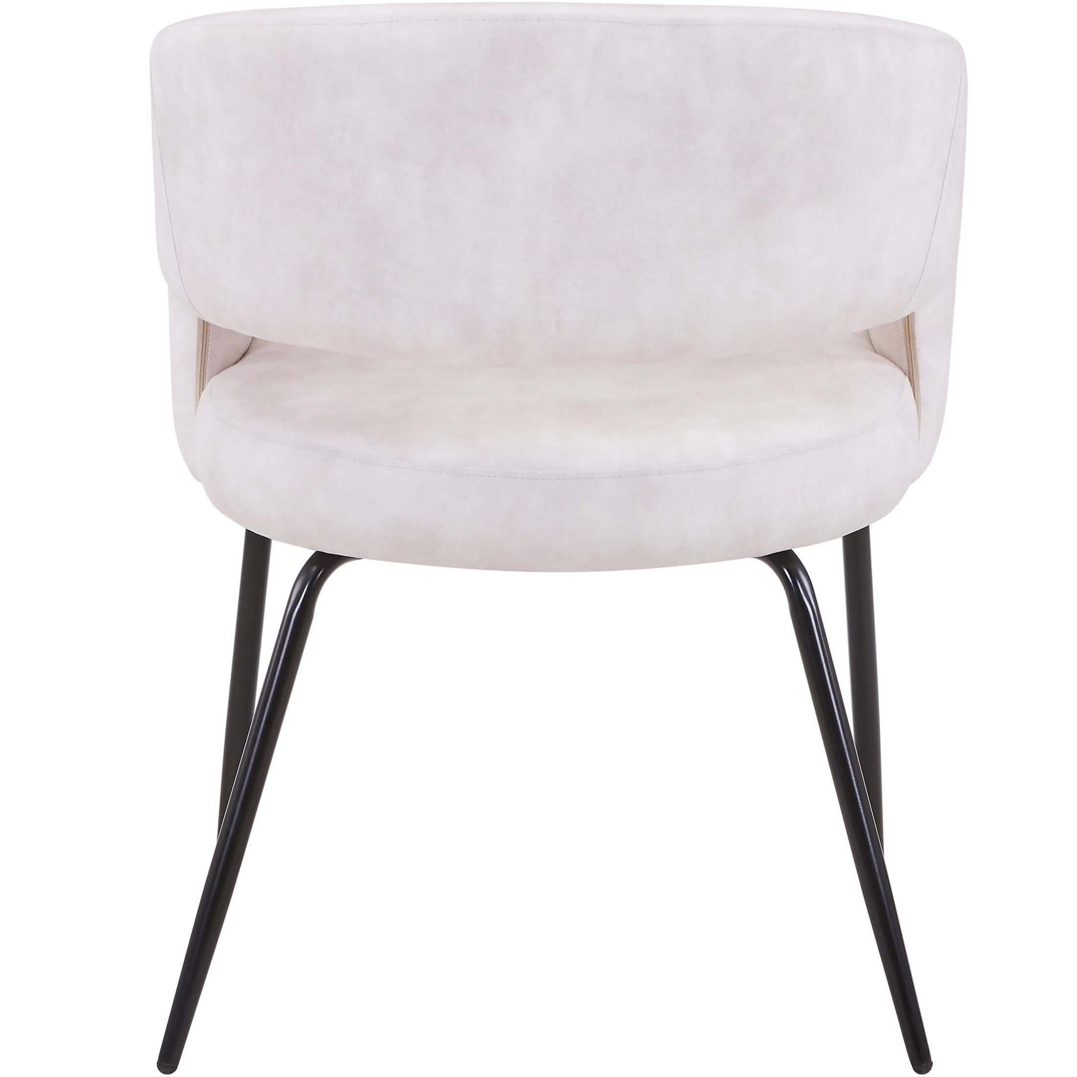 Gavin Dining Chair Upholstered in Leather/Velvet with Open Curved Backrest in Black Iron Velvet Beige Dining Chair Leisuremod