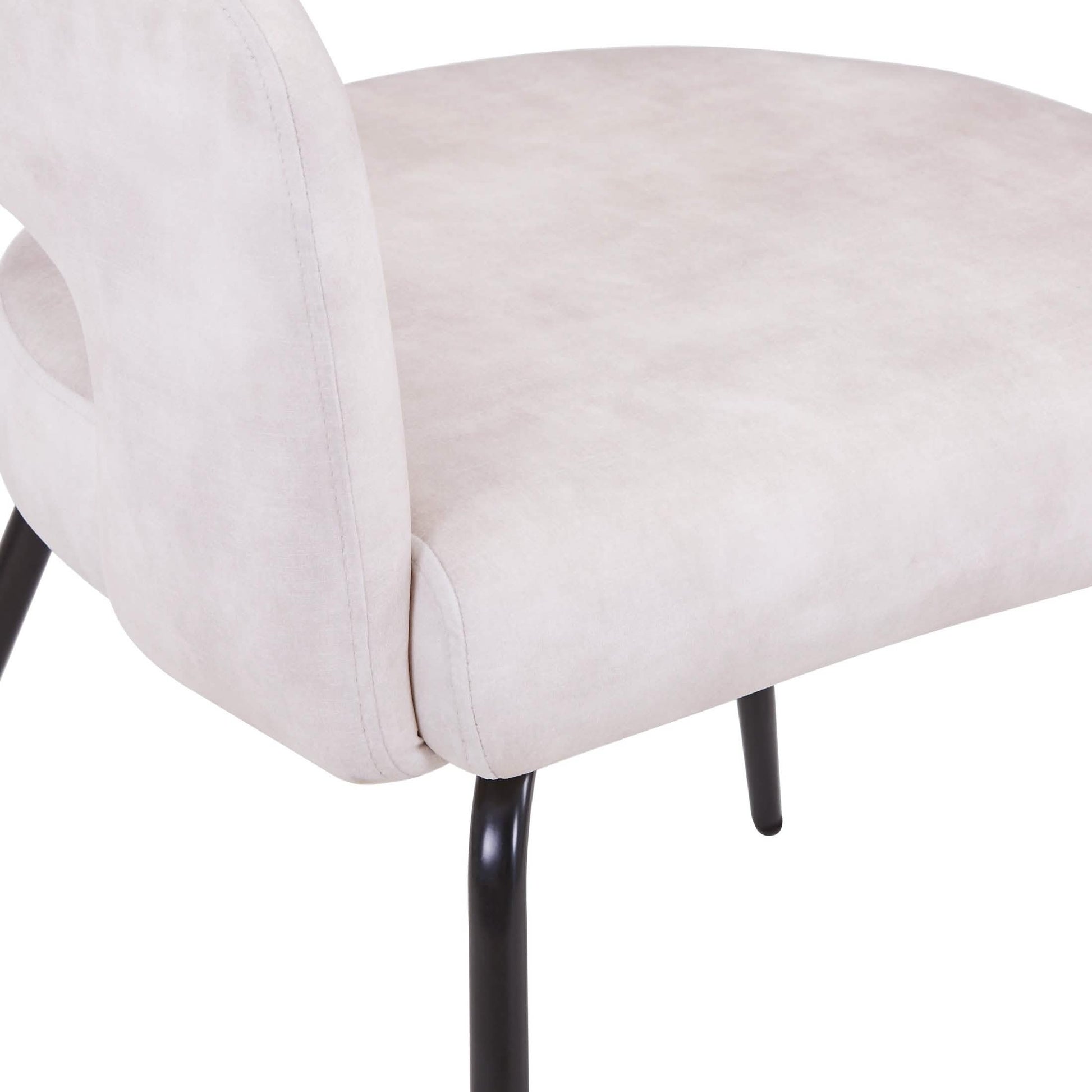 Gavin Dining Chair Upholstered in Leather/Velvet with Open Curved Backrest in Black Iron Velvet Beige Dining Chair Leisuremod