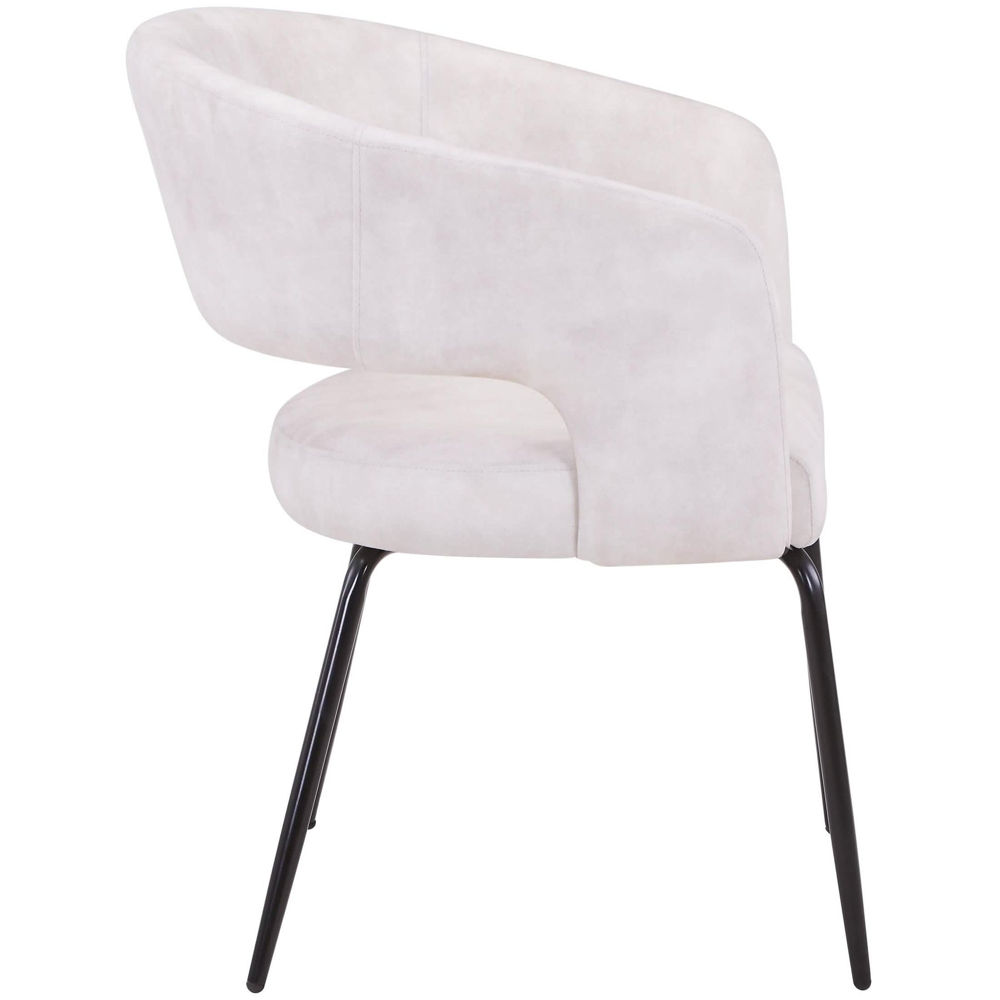 Gavin Dining Chair Upholstered in Leather/Velvet with Open Curved Backrest in Black Iron Velvet Beige Dining Chair Leisuremod