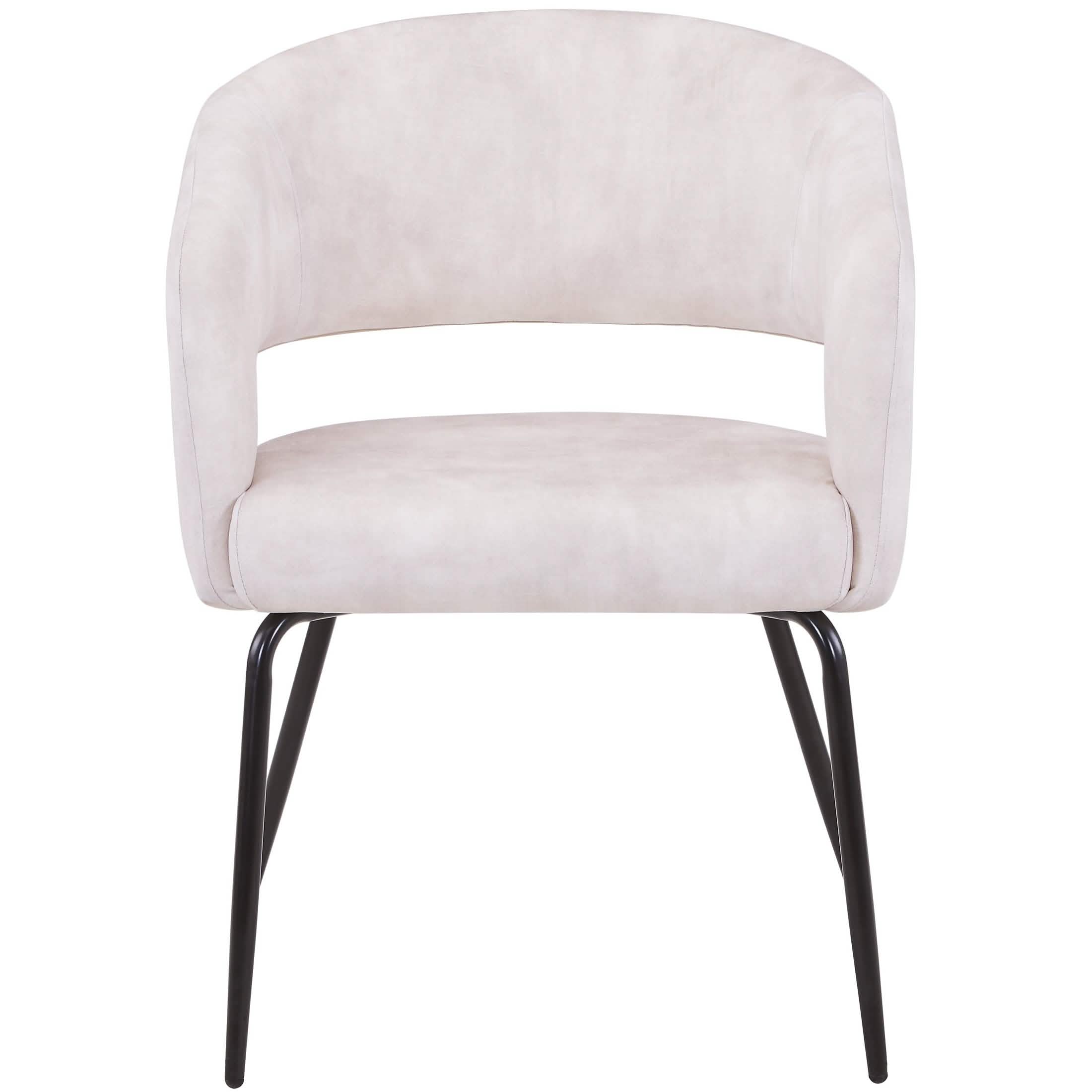 Gavin Dining Chair Upholstered in Leather/Velvet with Open Curved Backrest in Black Iron Velvet Beige Dining Chair Leisuremod