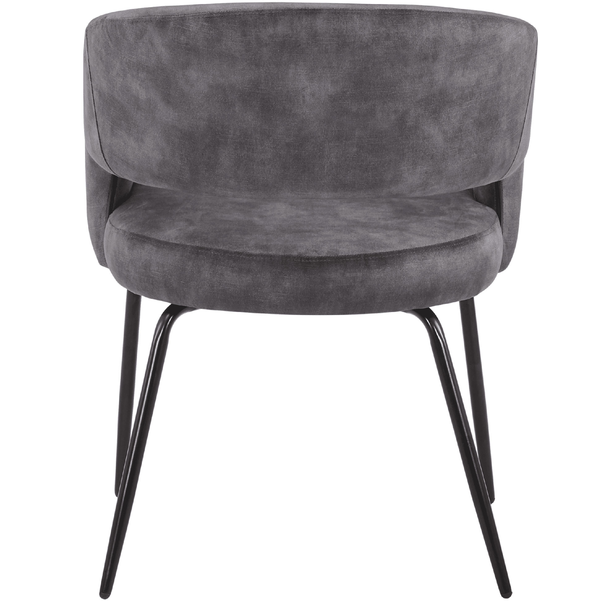 Gavin Dining Chair Upholstered in Leather/Velvet with Open Curved Backrest in Black Iron Velvet Charcoal Dining Chair Leisuremod