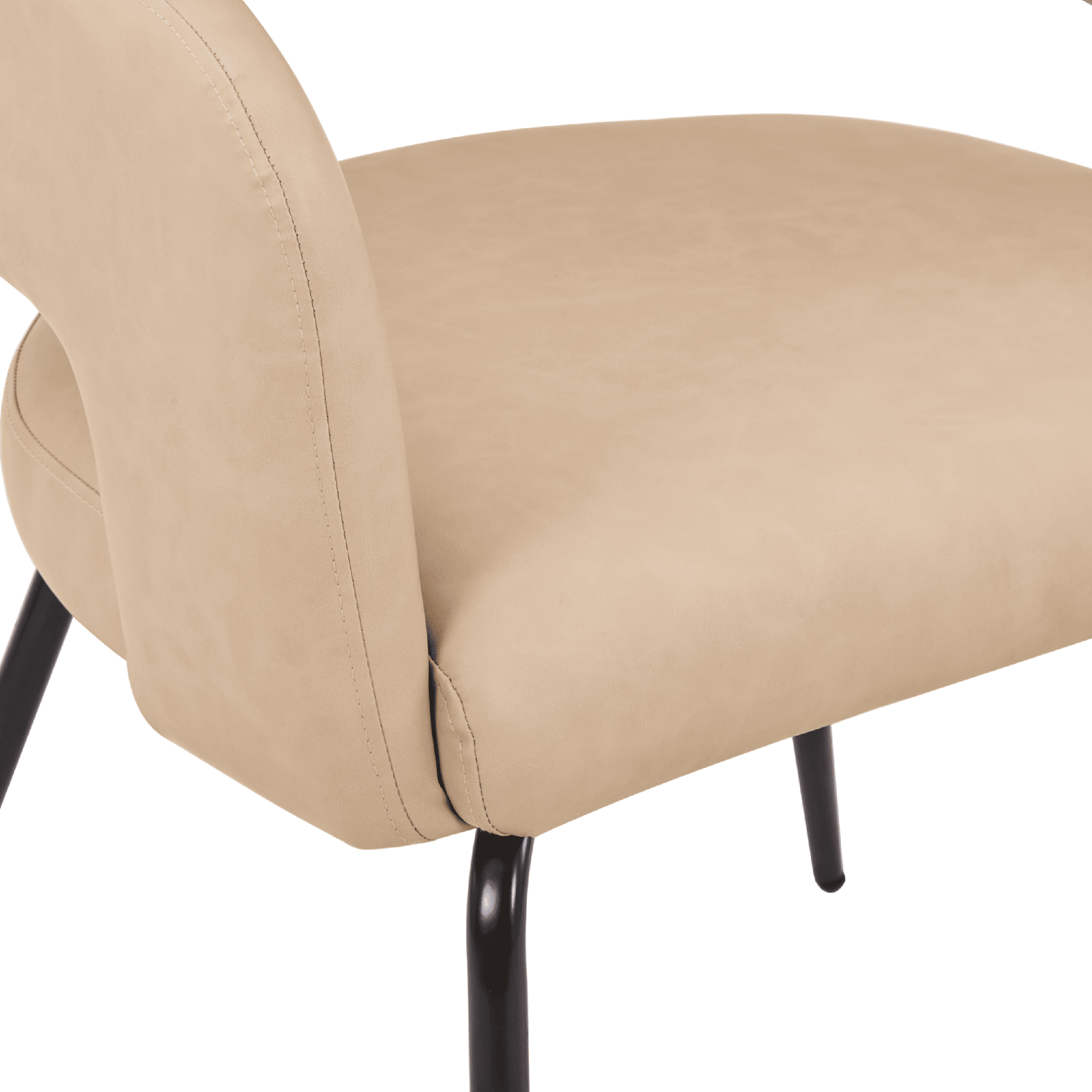 Gavin Dining Chair Upholstered in Leather/Velvet with Open Curved Backrest in Black Iron Leather Light Taupe Dining Chair Leisuremod