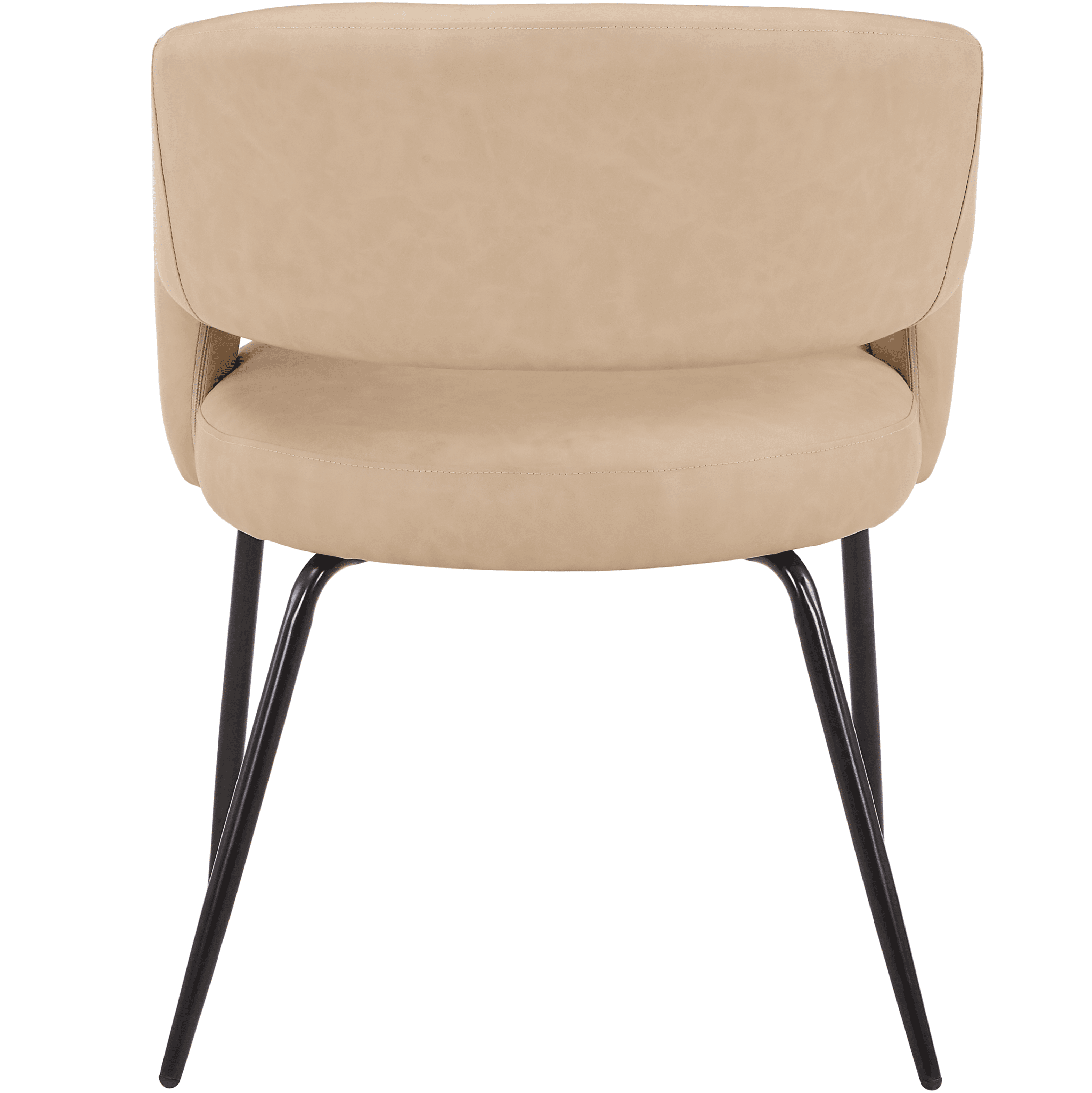 Gavin Dining Chair Upholstered in Leather/Velvet with Open Curved Backrest in Black Iron Leather Light Taupe Dining Chair Leisuremod