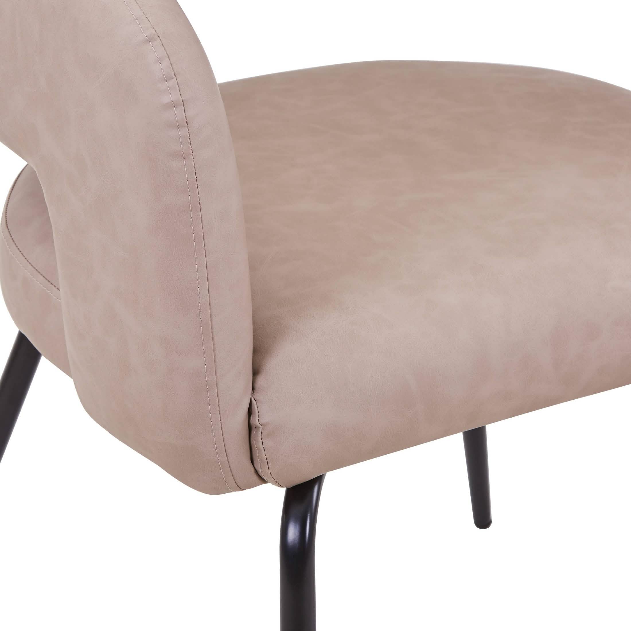 Gavin Dining Chair Upholstered in Leather/Velvet with Open Curved Backrest in Black Iron Leather Taupe Dining Chair Leisuremod