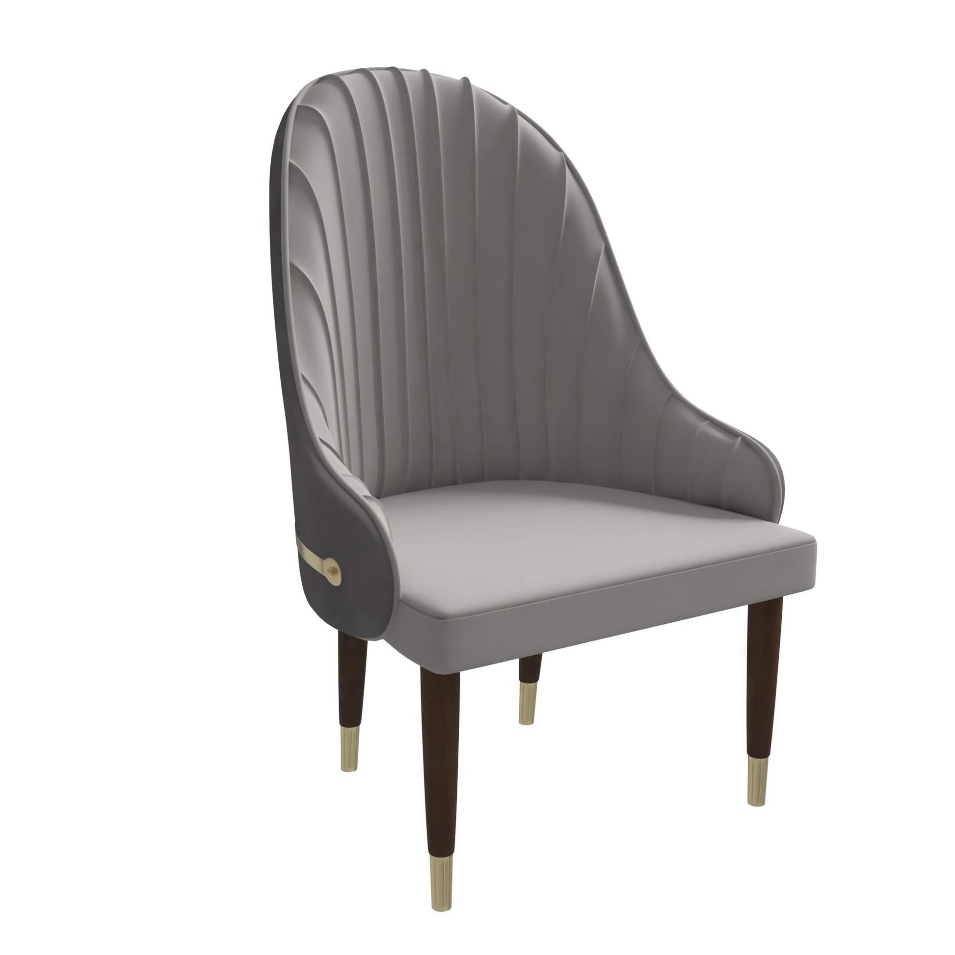 Elara Leather Dining Chair with Elegant Ripple Back and Gold Accents in Rubberwood Grey Dining Chair Leisuremod