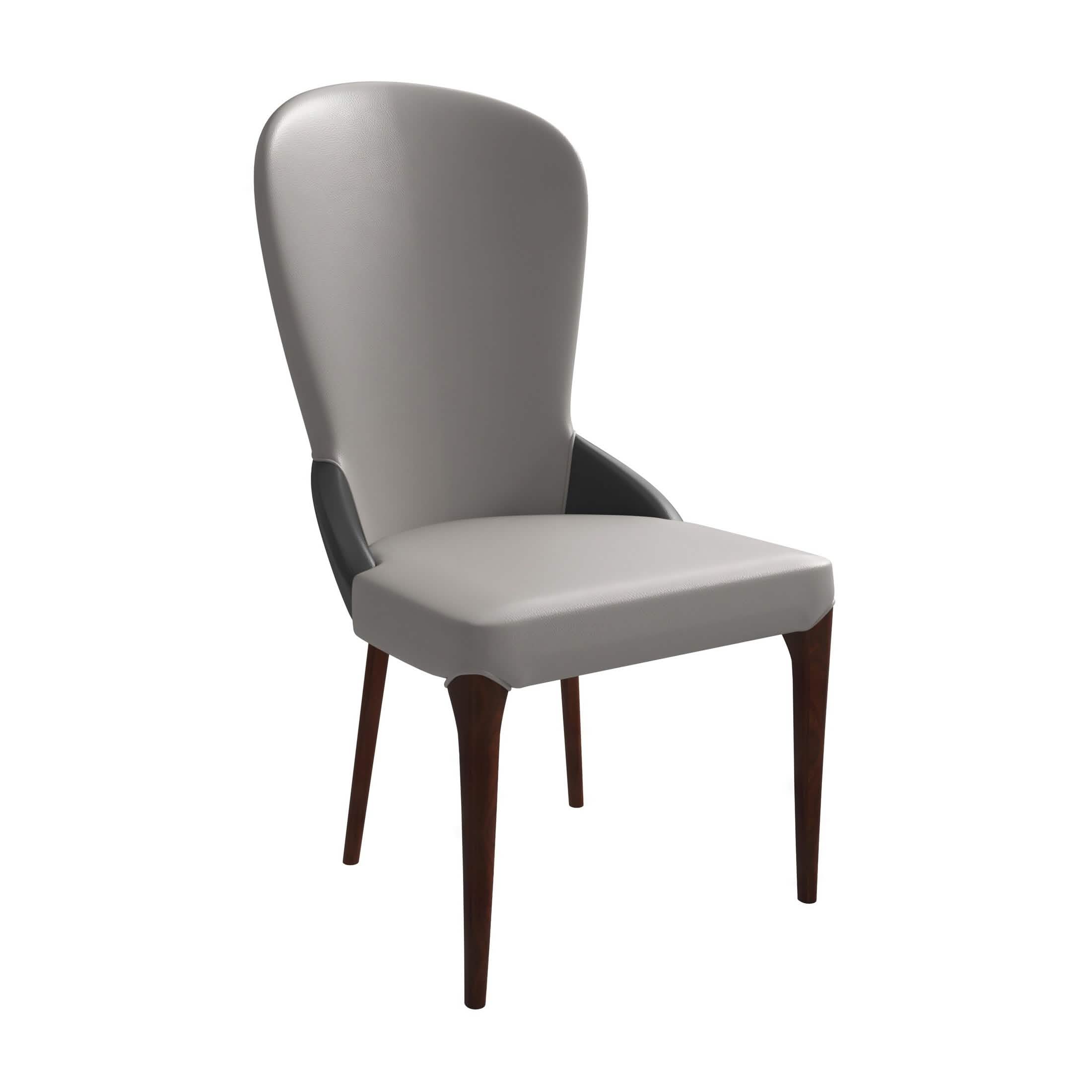 Havana Leather Dining Chair with a Two-Tone Color Design and Rubberwood Legs Grey Dining Chair Leisuremod