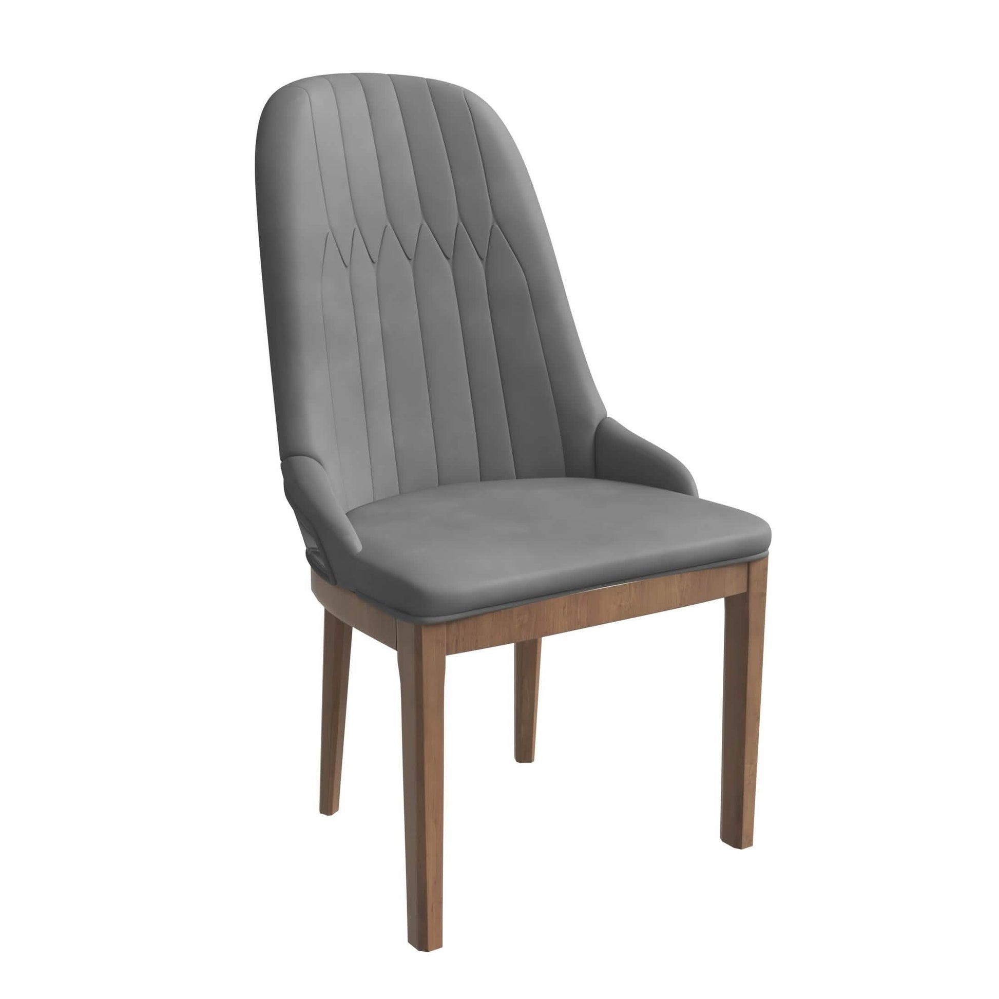Verisma Dining Chair Upholstered in Leather with Diamond Stitching Back Design Grey Dining Chair Leisuremod