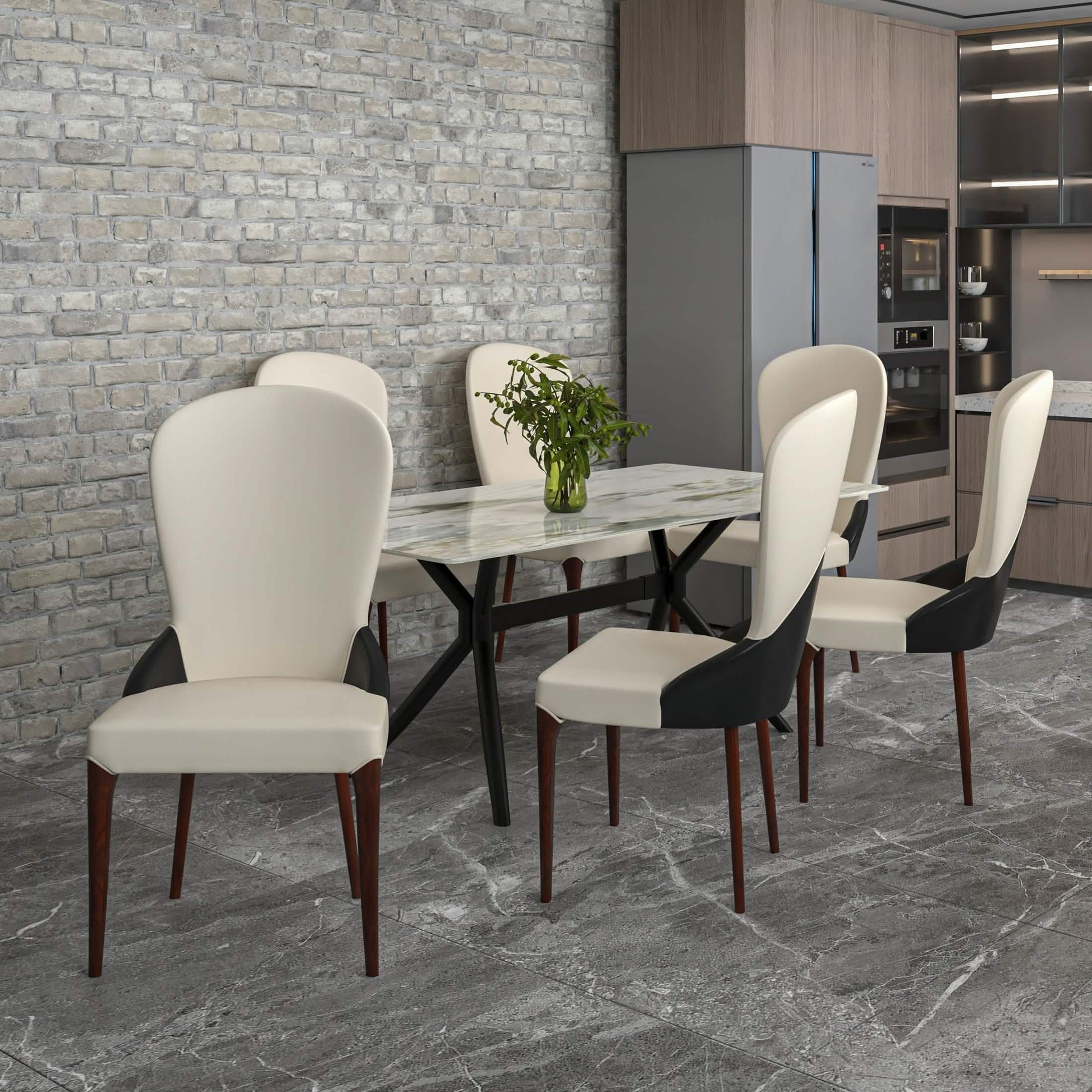 Havana Leather Dining Chair with a Two-Tone Color Design and Rubberwood Legs Black White Dining Chair Leisuremod