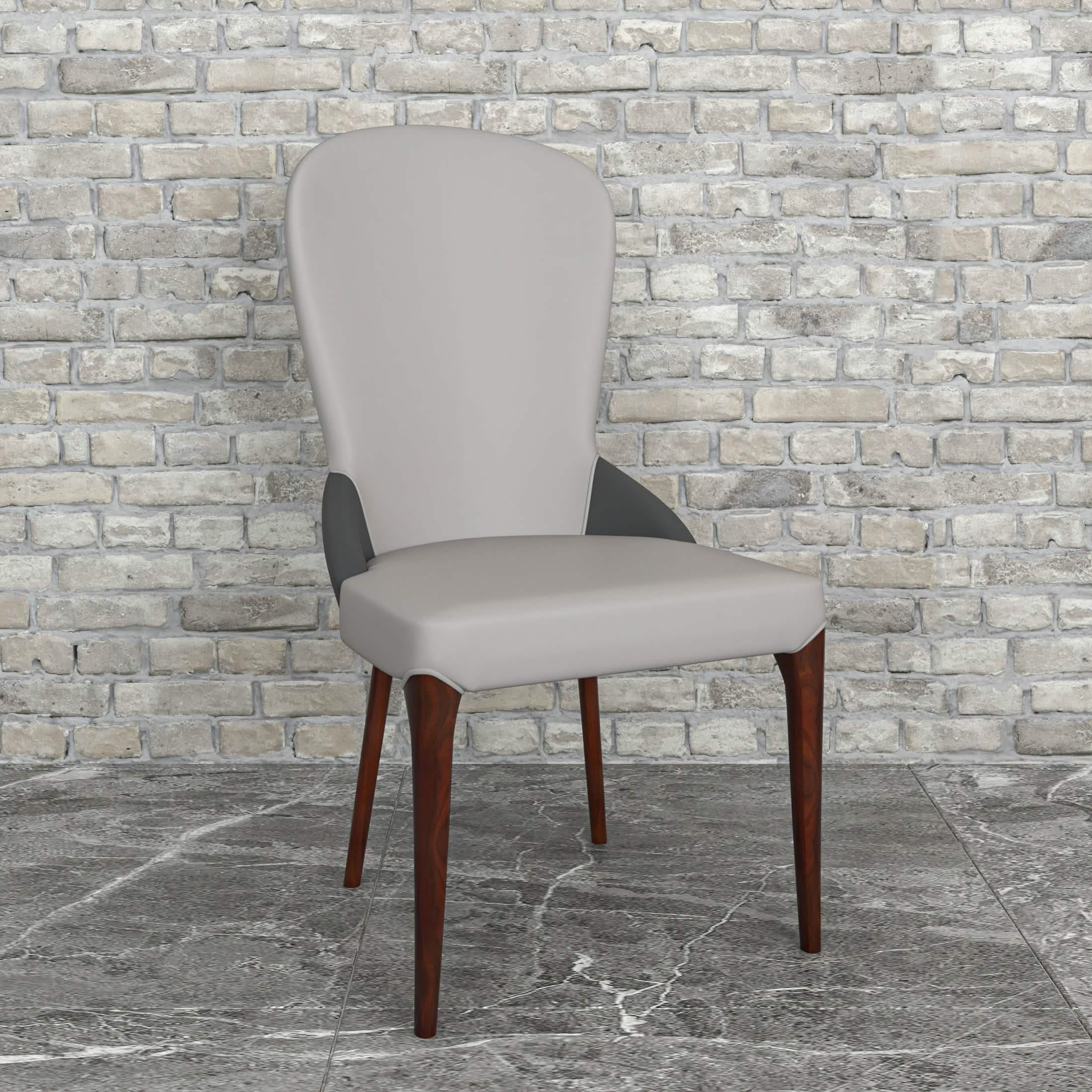 Havana Leather Dining Chair with a Two-Tone Color Design and Rubberwood Legs Grey Dining Chair Leisuremod
