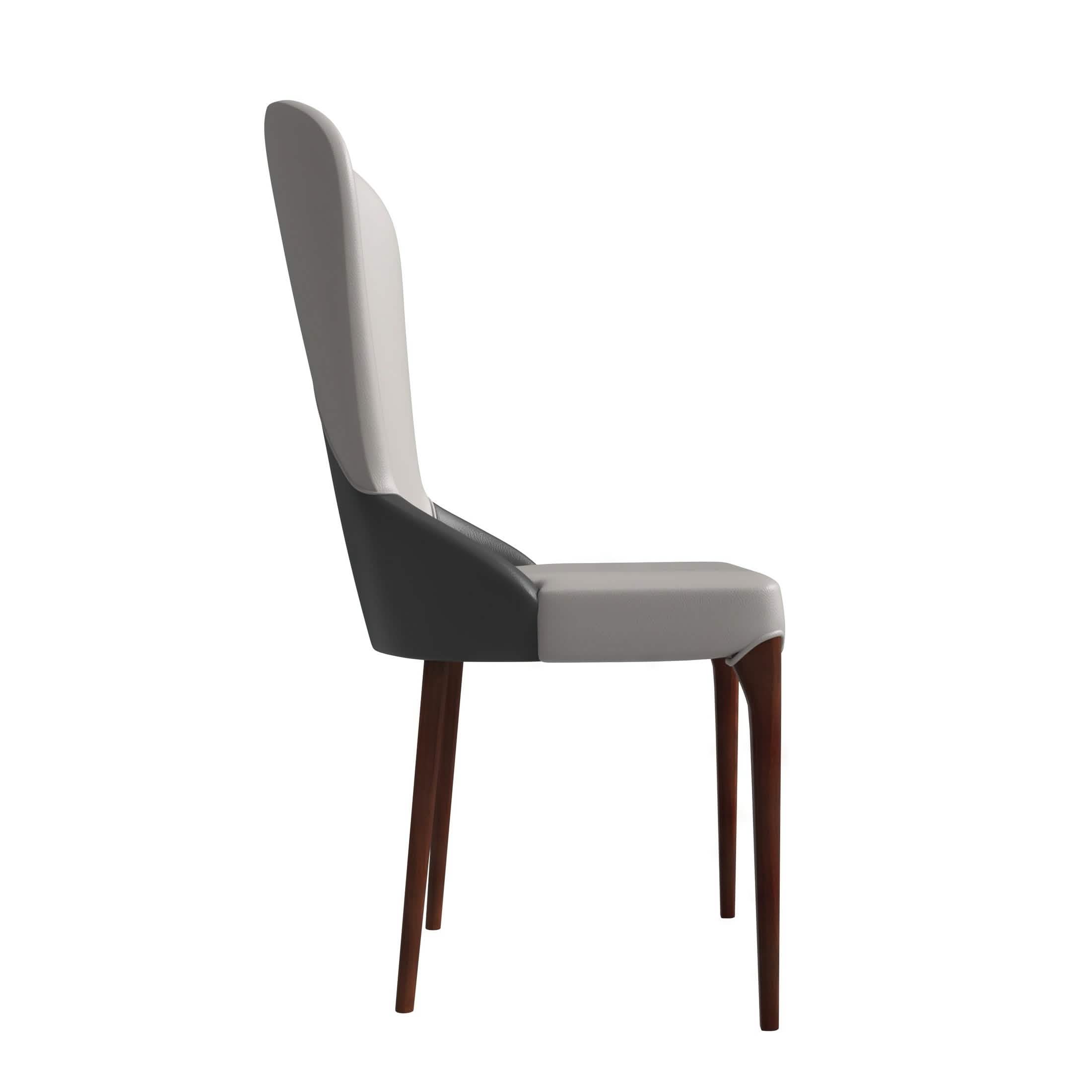 Havana Leather Dining Chair with a Two-Tone Color Design and Rubberwood Legs Grey Dining Chair Leisuremod