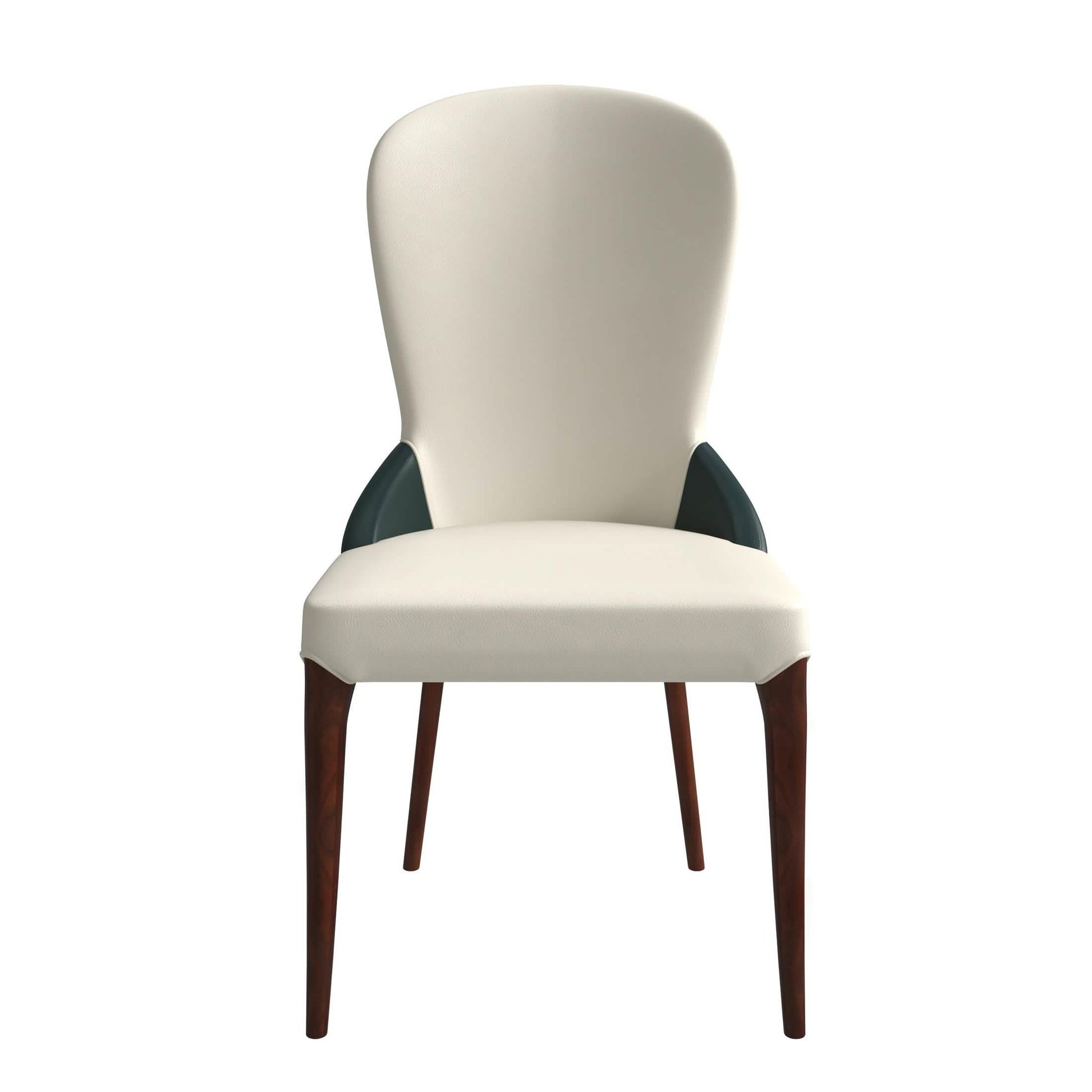 Havana Leather Dining Chair with a Two-Tone Color Design and Rubberwood Legs Green Dining Chair Leisuremod