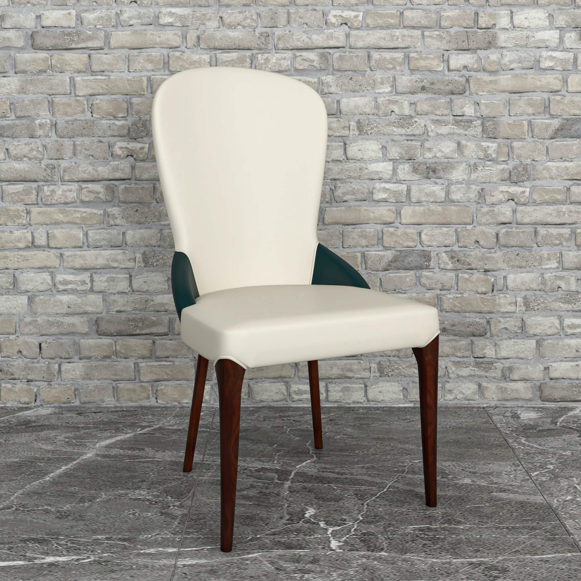 Havana Leather Dining Chair with a Two-Tone Color Design and Rubberwood Legs Green Dining Chair Leisuremod