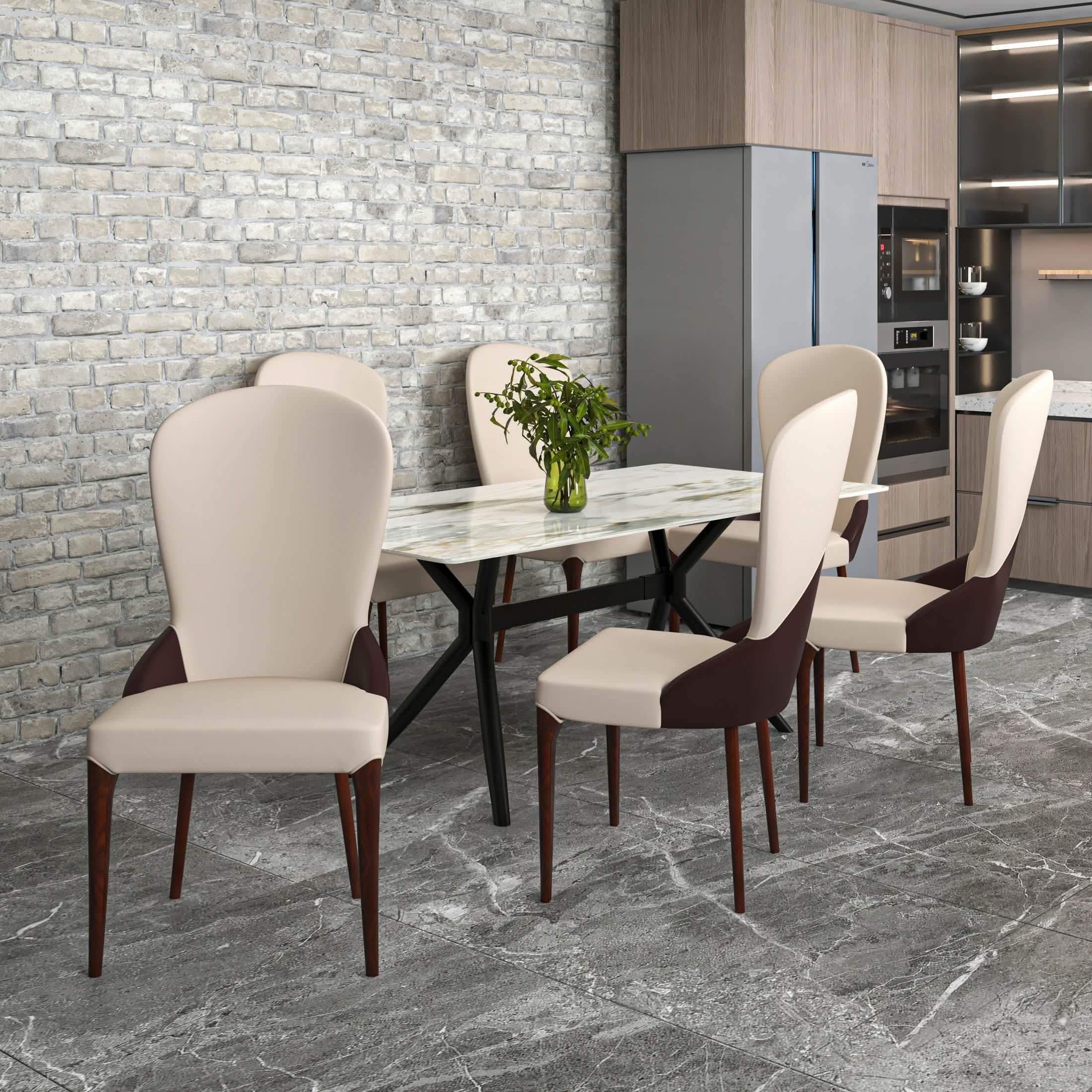 Havana Leather Dining Chair with a Two-Tone Color Design and Rubberwood Legs Brown Dining Chair Leisuremod