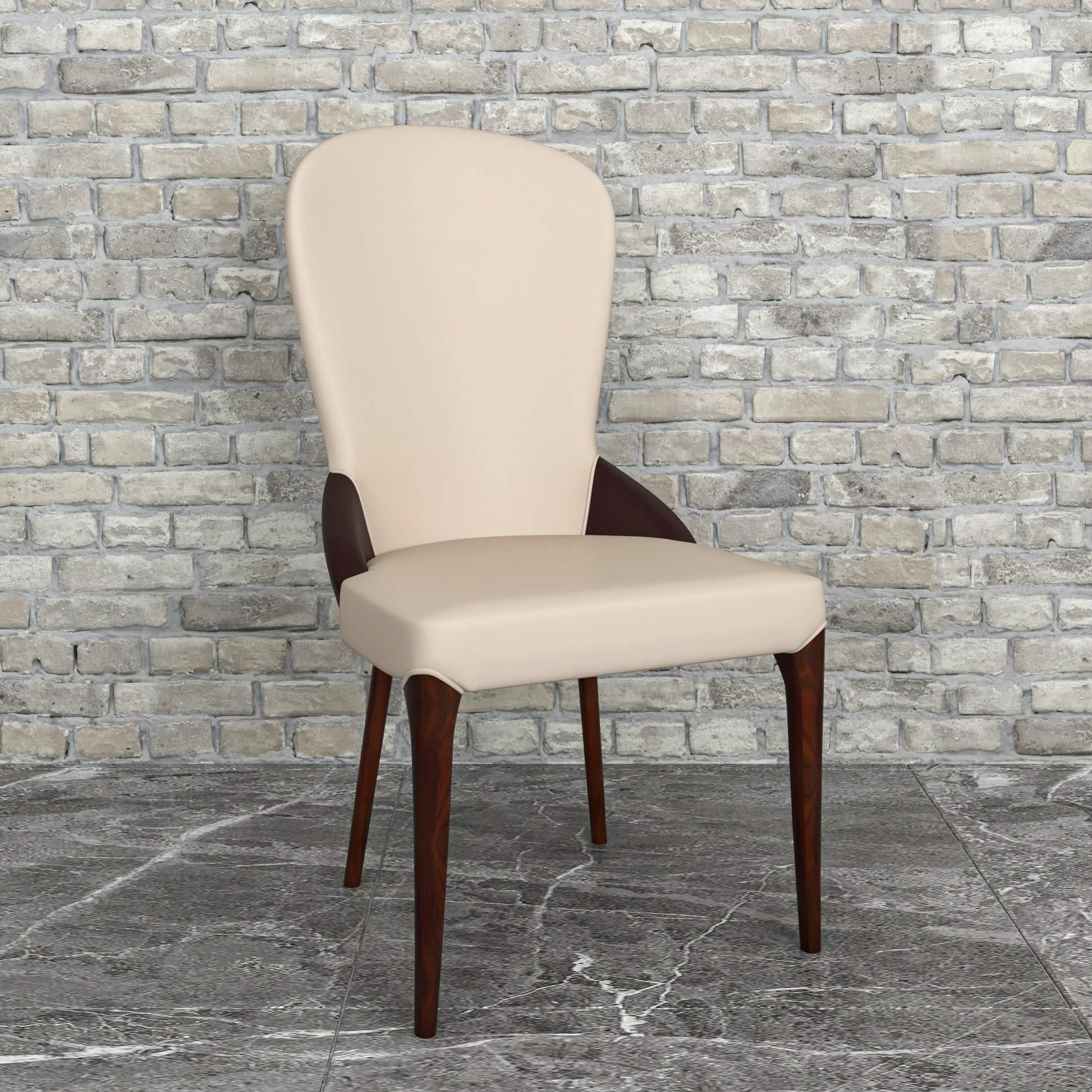 Havana Leather Dining Chair with a Two-Tone Color Design and Rubberwood Legs Brown Dining Chair Leisuremod