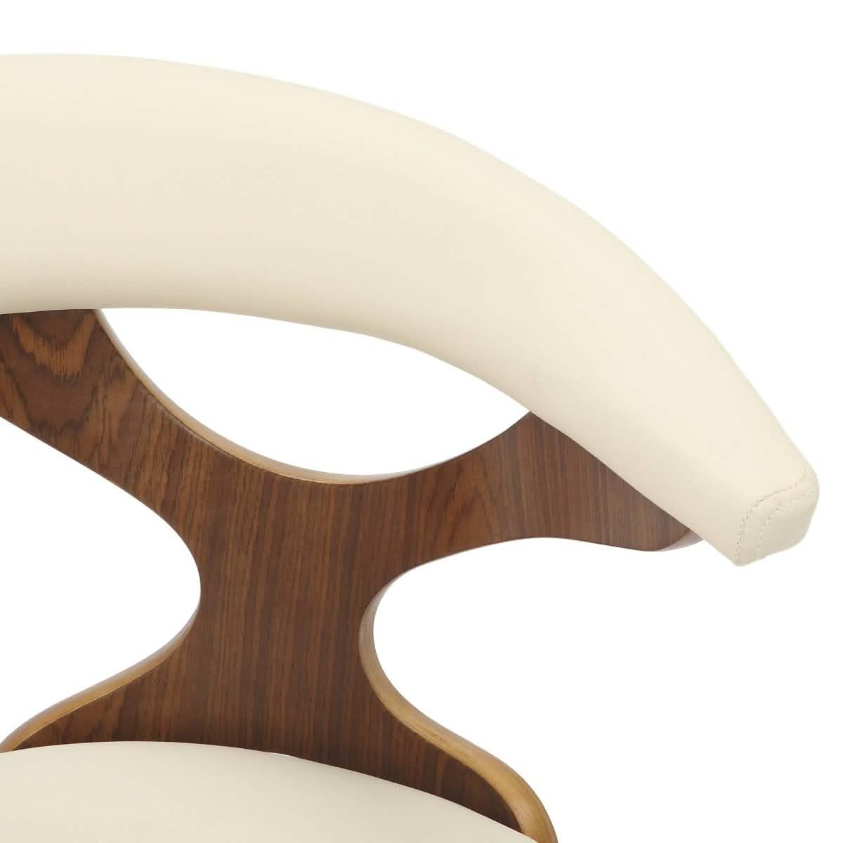 Klyne Modern Wooden Dining Chair Upholstered in Leather With Walnut Color Frame Walnut Taupe Dining Chair Leisuremod