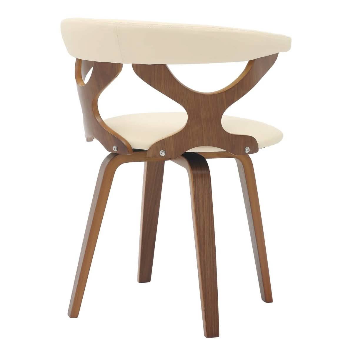 Klyne Modern Wooden Dining Chair Upholstered in Leather With Walnut Color Frame Walnut Taupe Dining Chair Leisuremod
