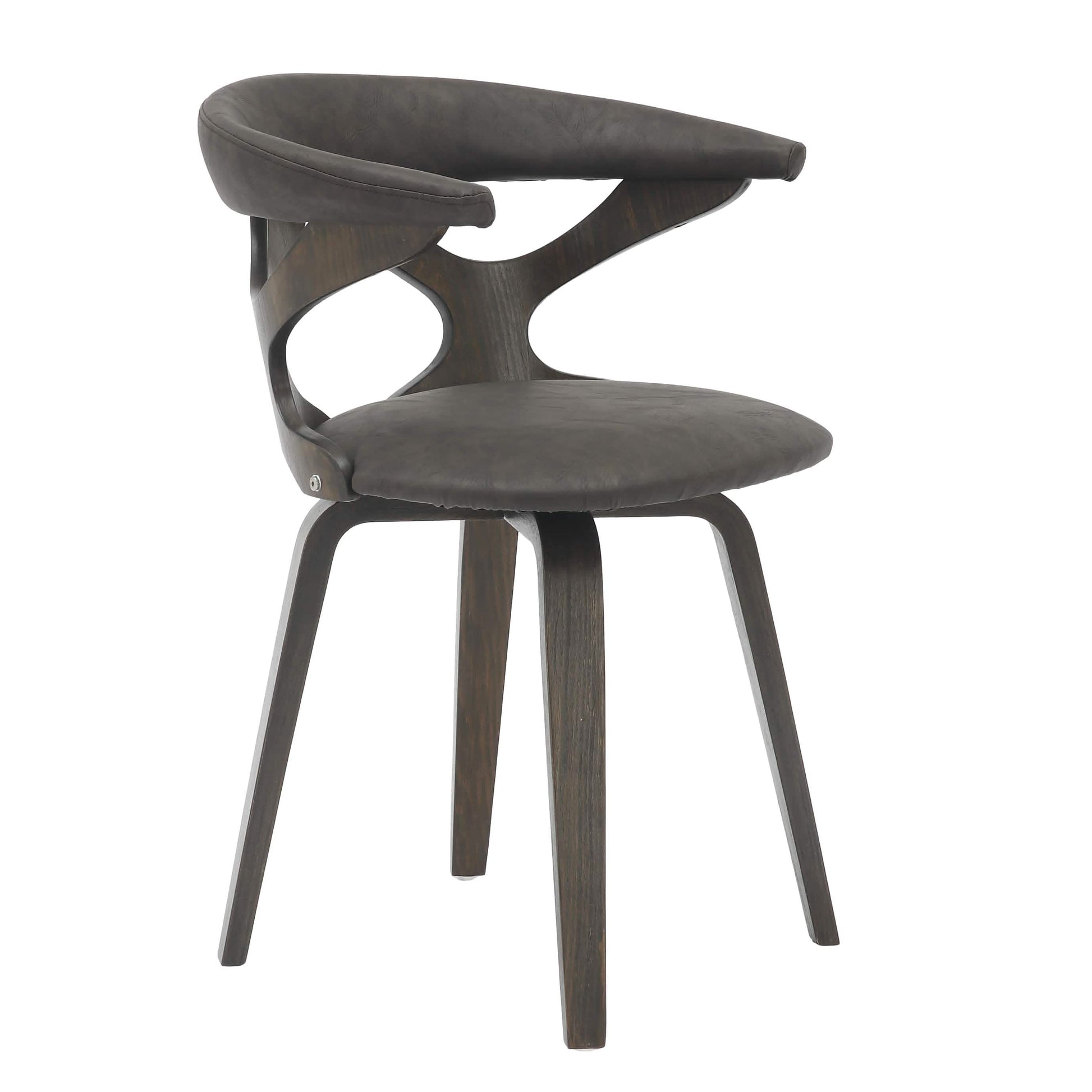 Klyne Modern Wooden Dining Chair Upholstered in Leather With Walnut Color Frame Dark Walnut Brown Dining Chair Leisuremod