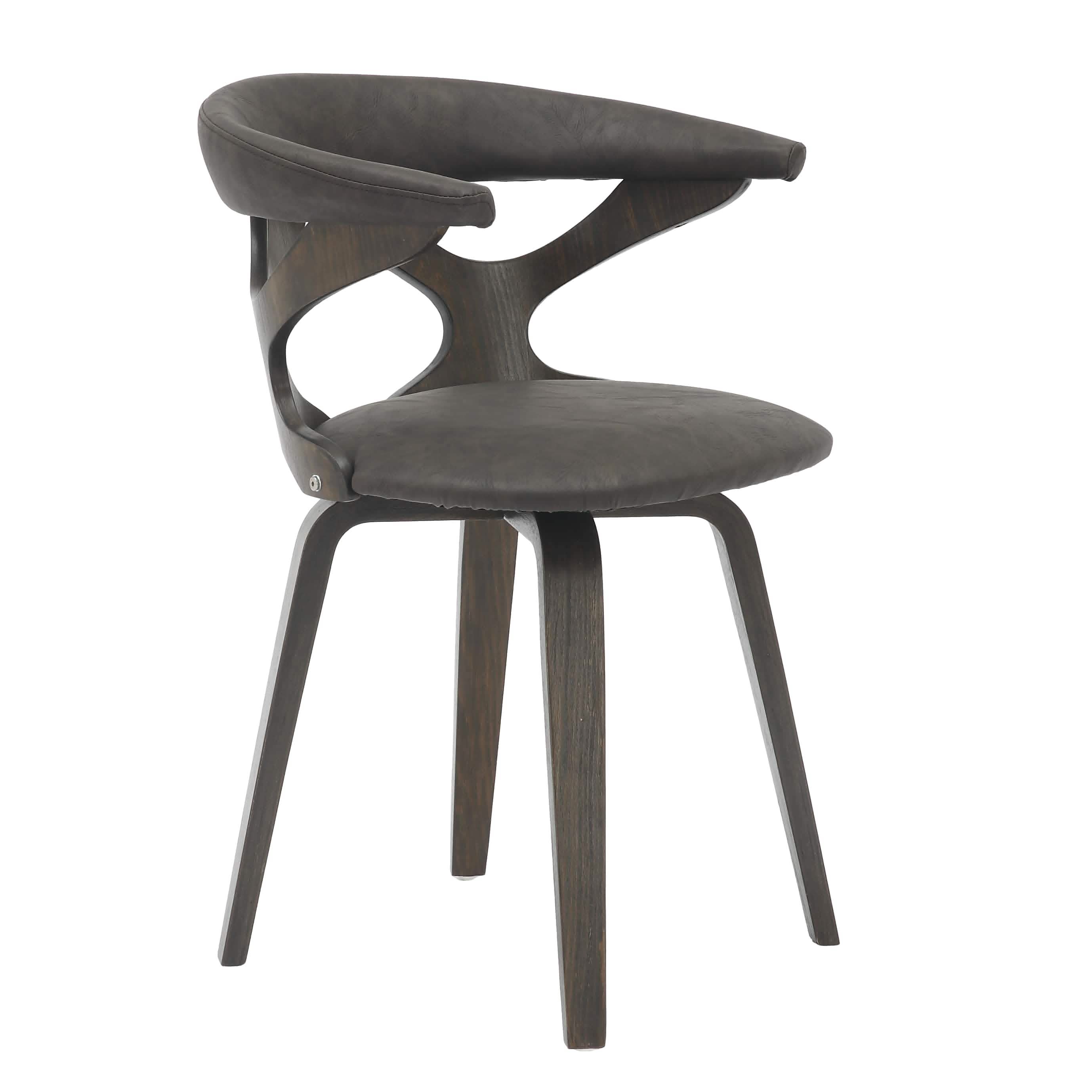 Klyne Modern Wooden Dining Chair Upholstered in Leather With Walnut Color Frame Dark Walnut Brown Dining Chair Leisuremod