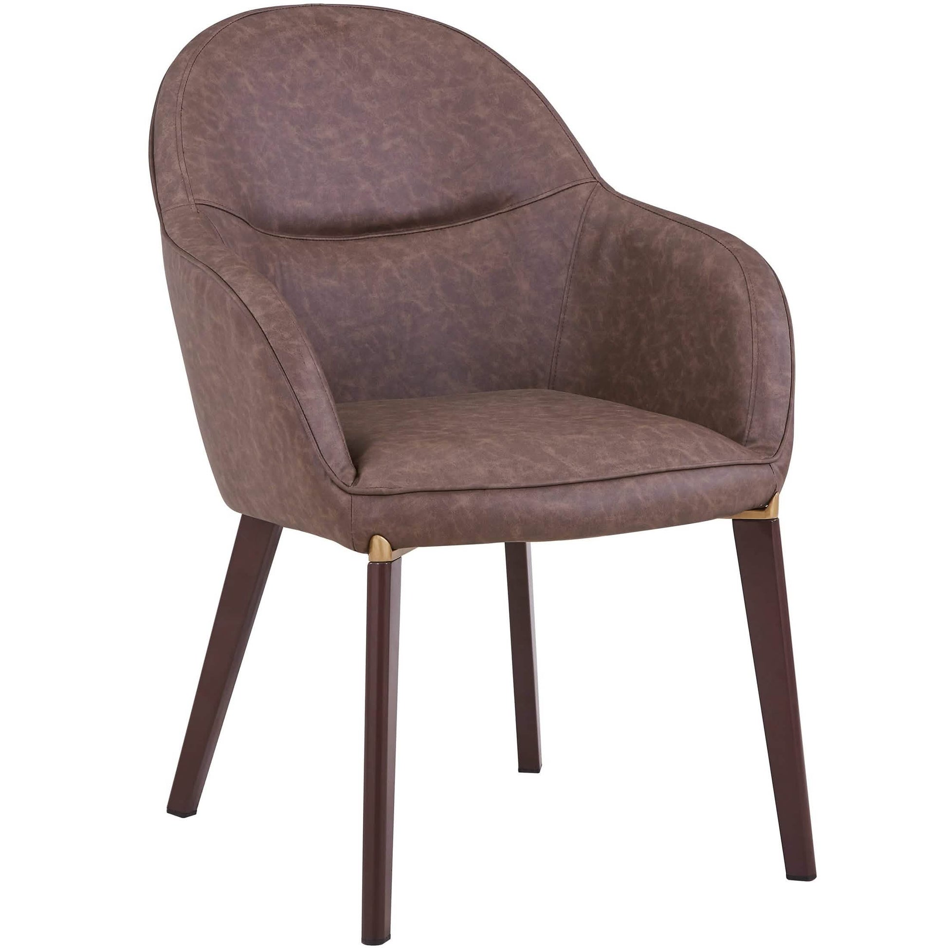 Elias Dining Chair Upholstered in Leather/Velvet and Powder Coated Legs Leather Brown Dining Chair Leisuremod