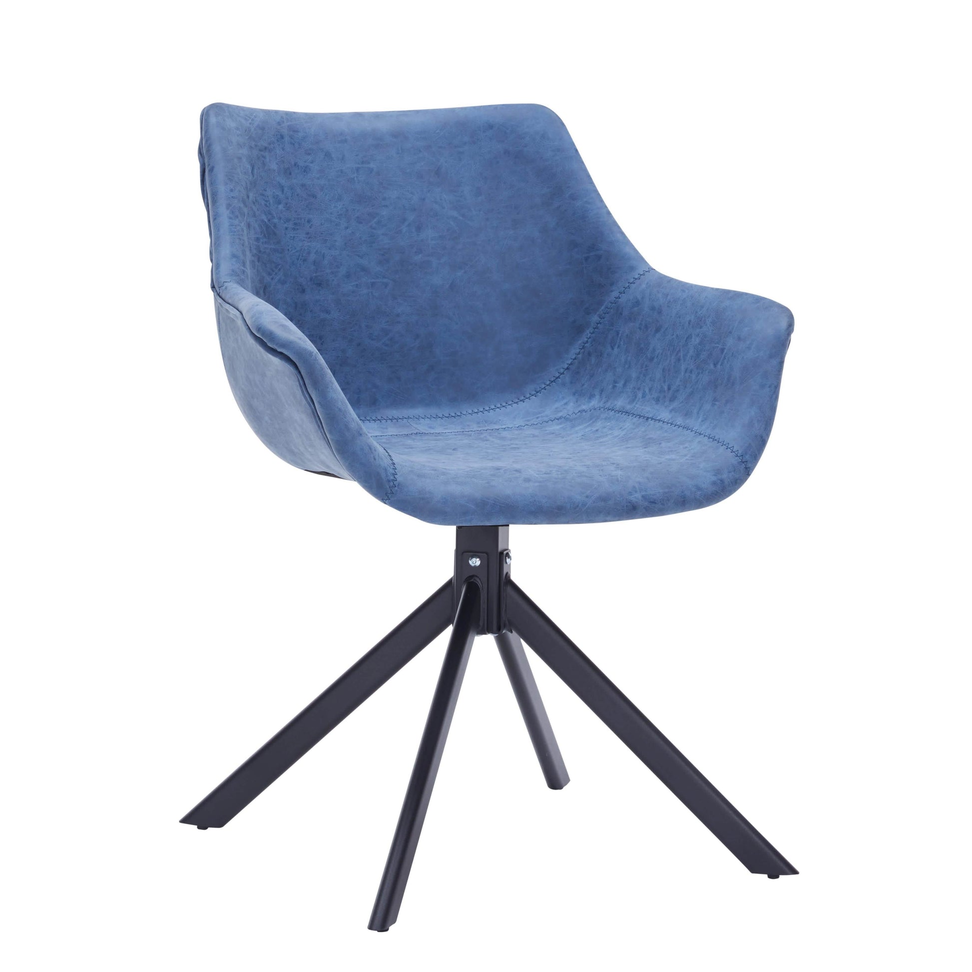 Markley Dining Chair Upholstered in Leather 360-Degree Swivel Armchair Light Blue Dining Chair Leisuremod