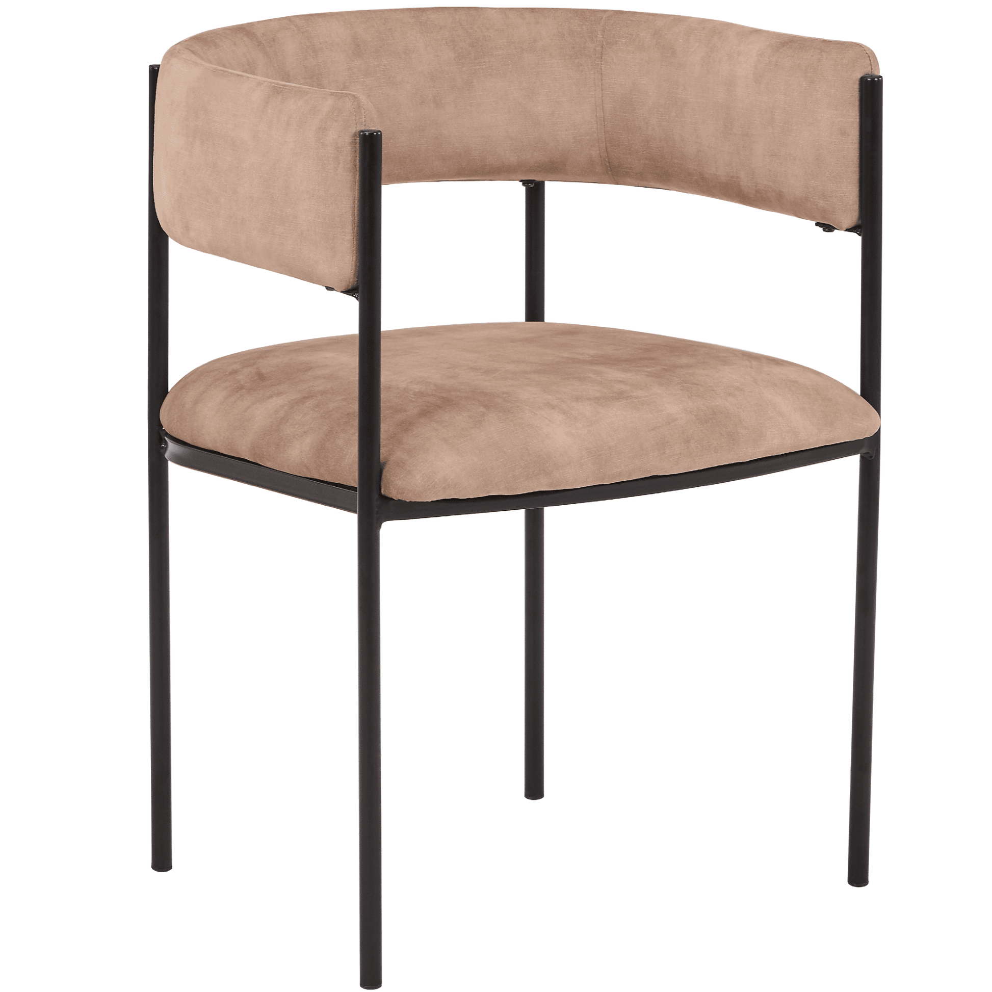 Cyril Dining Chair in Leather or Velvet with Open Back Design and Powder-Coated Iron Frame Light Brown Dining Chair Leisuremod