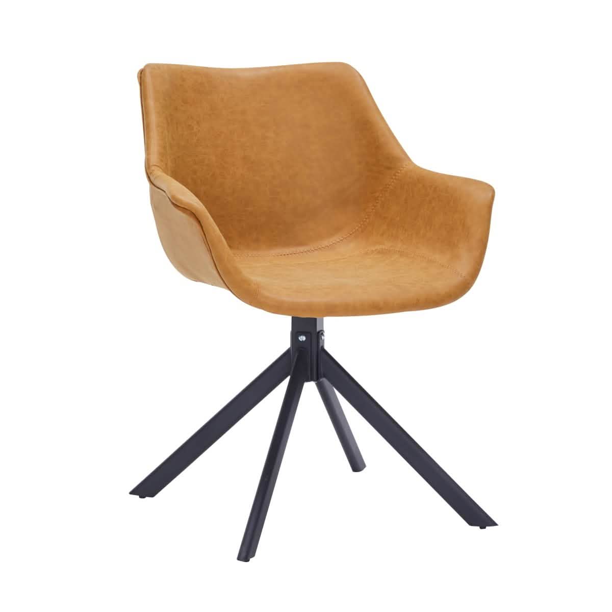 Markley Dining Chair Upholstered in Leather 360-Degree Swivel Armchair Light Brown Dining Chair Leisuremod