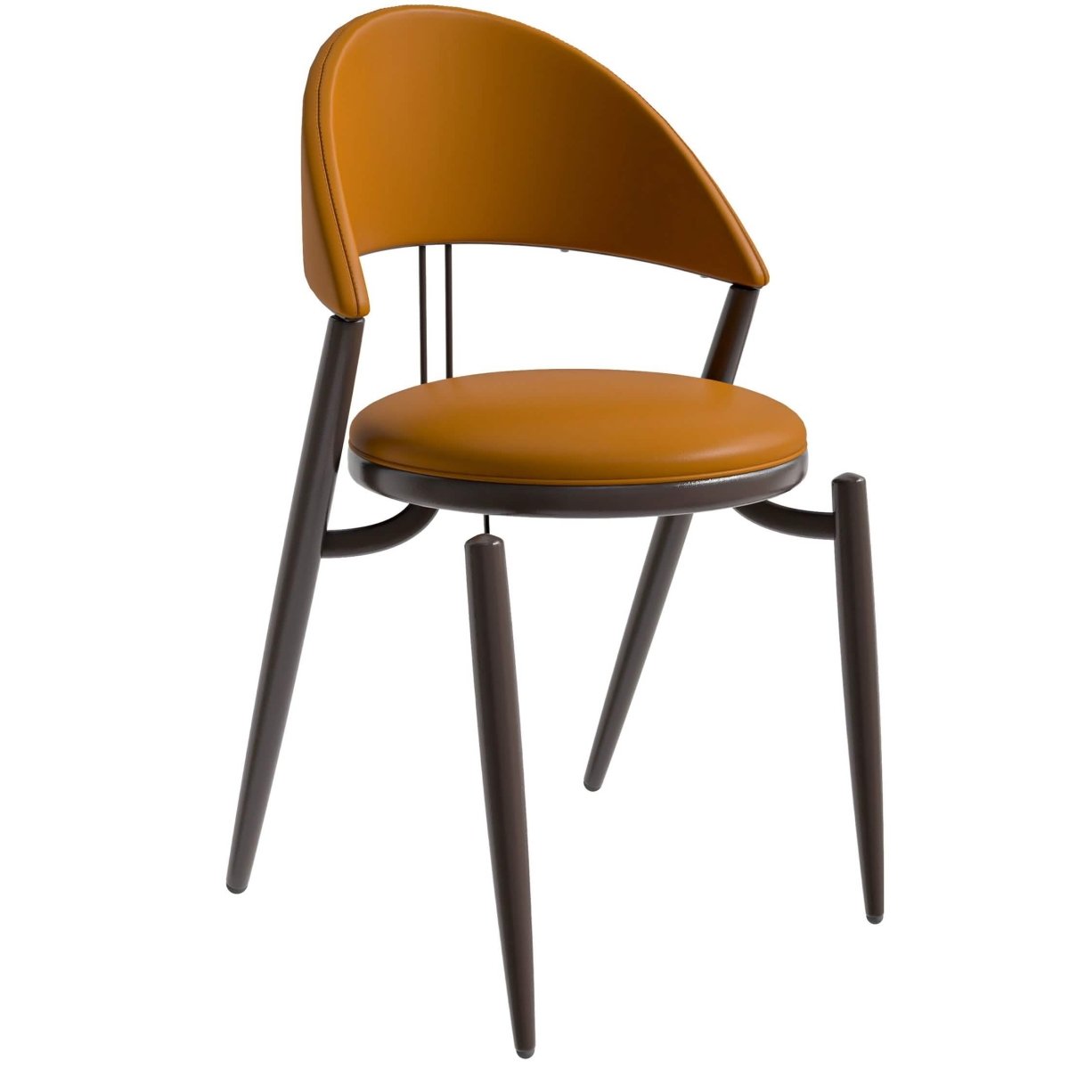 Venice Dining Chair Upholstered Leather in Iron With an Open Curved Back Design Light Brown Dining Chair Leisuremod