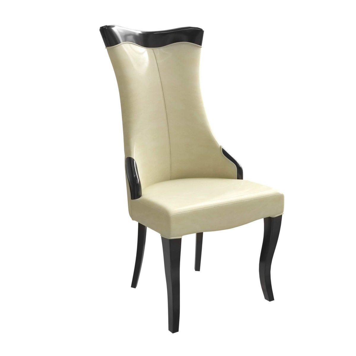 Novara Series Modern Dining Side Chair Upholstered in Leather/Velvet with Rubberwood Legs Light Cream Dining Chair Leisuremod