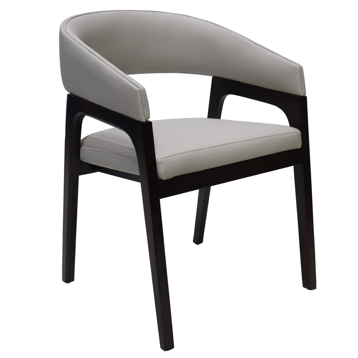Leisuremod Dining Chair Light Grey Cali Leather Dining Arm Chair With Rubberwood Legs and Open Back Design