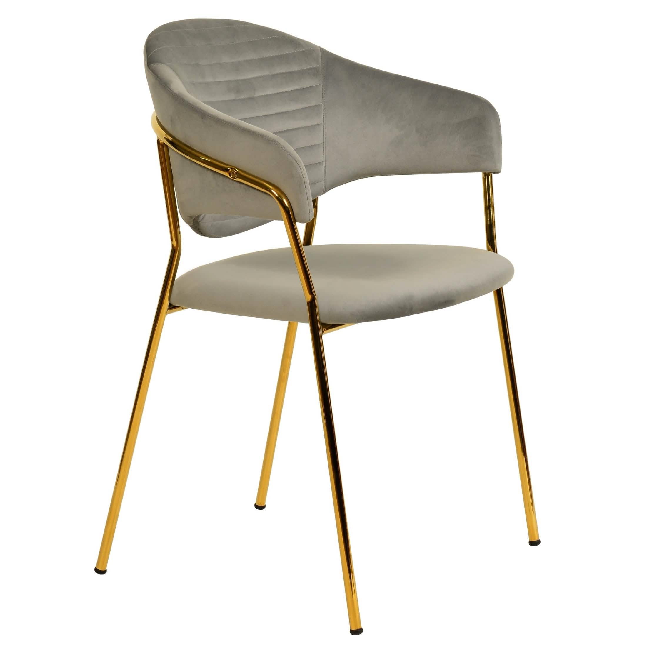 Bella Dining Chair Upholsted in Leather or Velvet in Gold Stainless Steel Light Grey Velvet Dining Chair Leisuremod