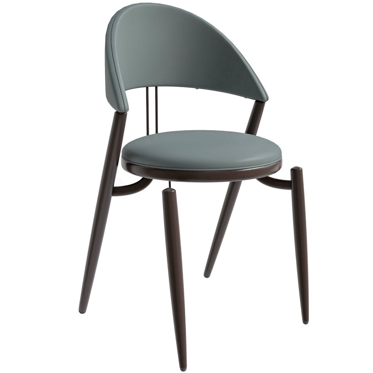 Venice Dining Chair Upholstered Leather in Iron With an Open Curved Back Design Light Grey Dining Chair Leisuremod