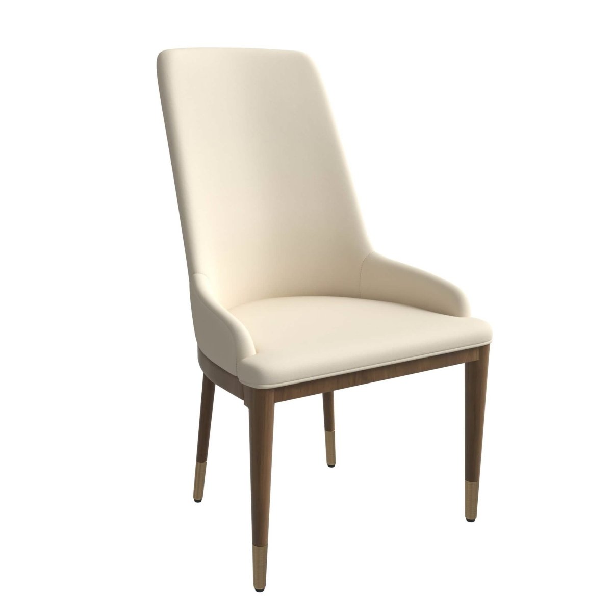 Viva Dining Side Chair Upholstered in Leather with Brown Rubberwood Legs Light Taupe Dining Chair Leisuremod