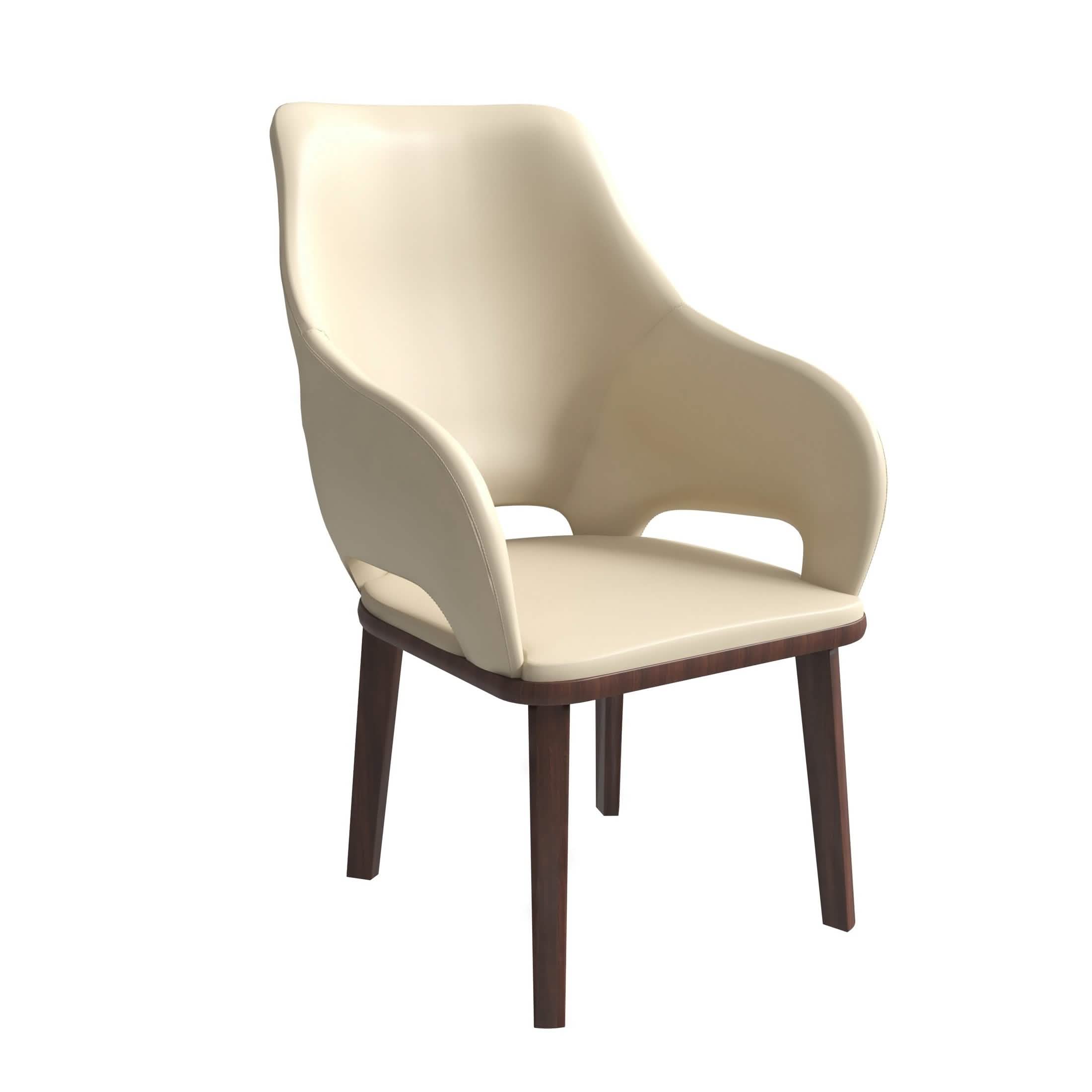 Vivara Dining Chair Upholstered in Leather with Rubberwood Base Light Toupe Dining Chair Leisuremod
