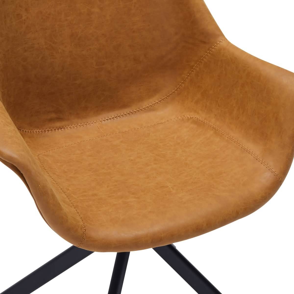 Markley Dining Chair Upholstered in Leather 360-Degree Swivel Armchair Light Brown Dining Chair Leisuremod