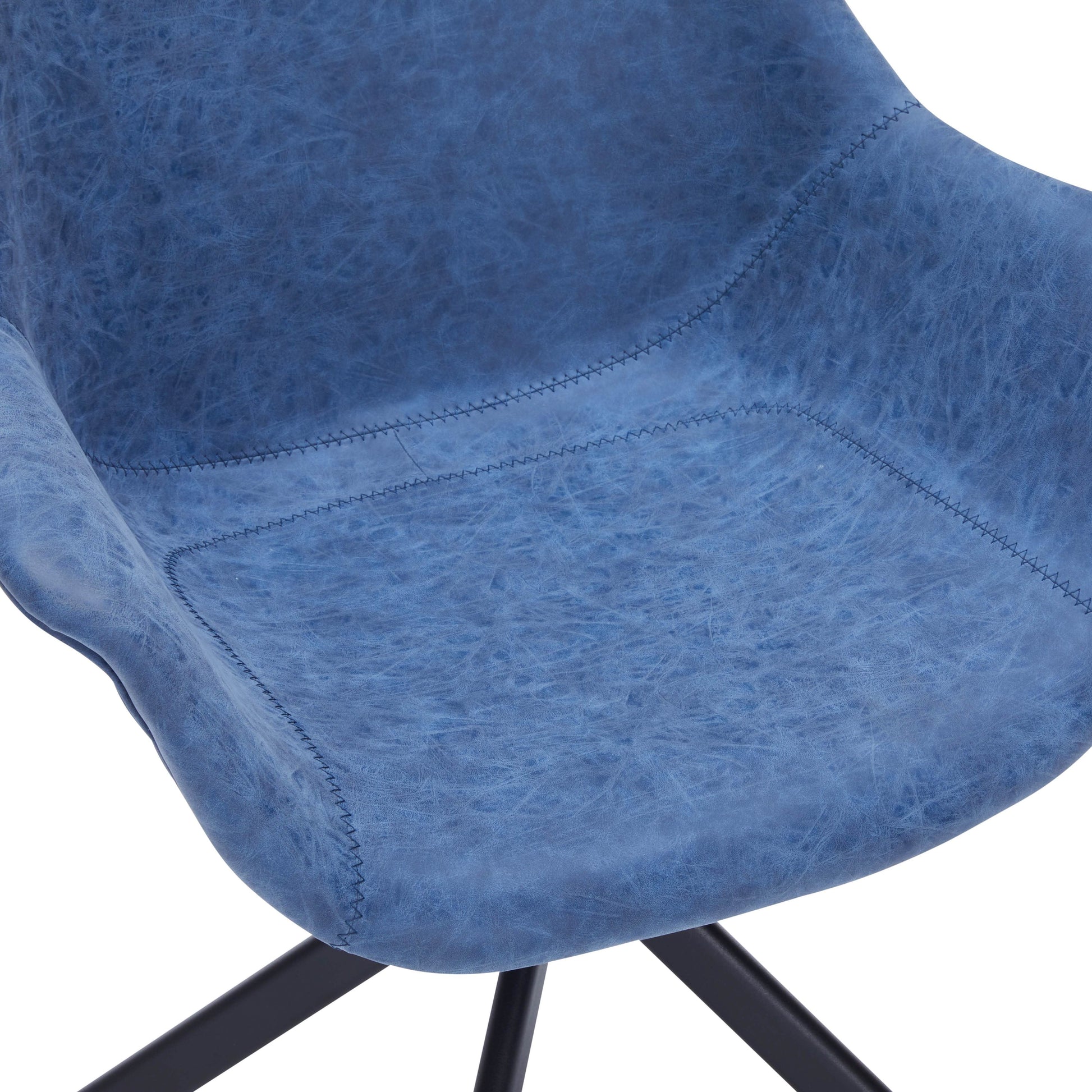 Markley Dining Chair Upholstered in Leather 360-Degree Swivel Armchair Light Blue Dining Chair Leisuremod