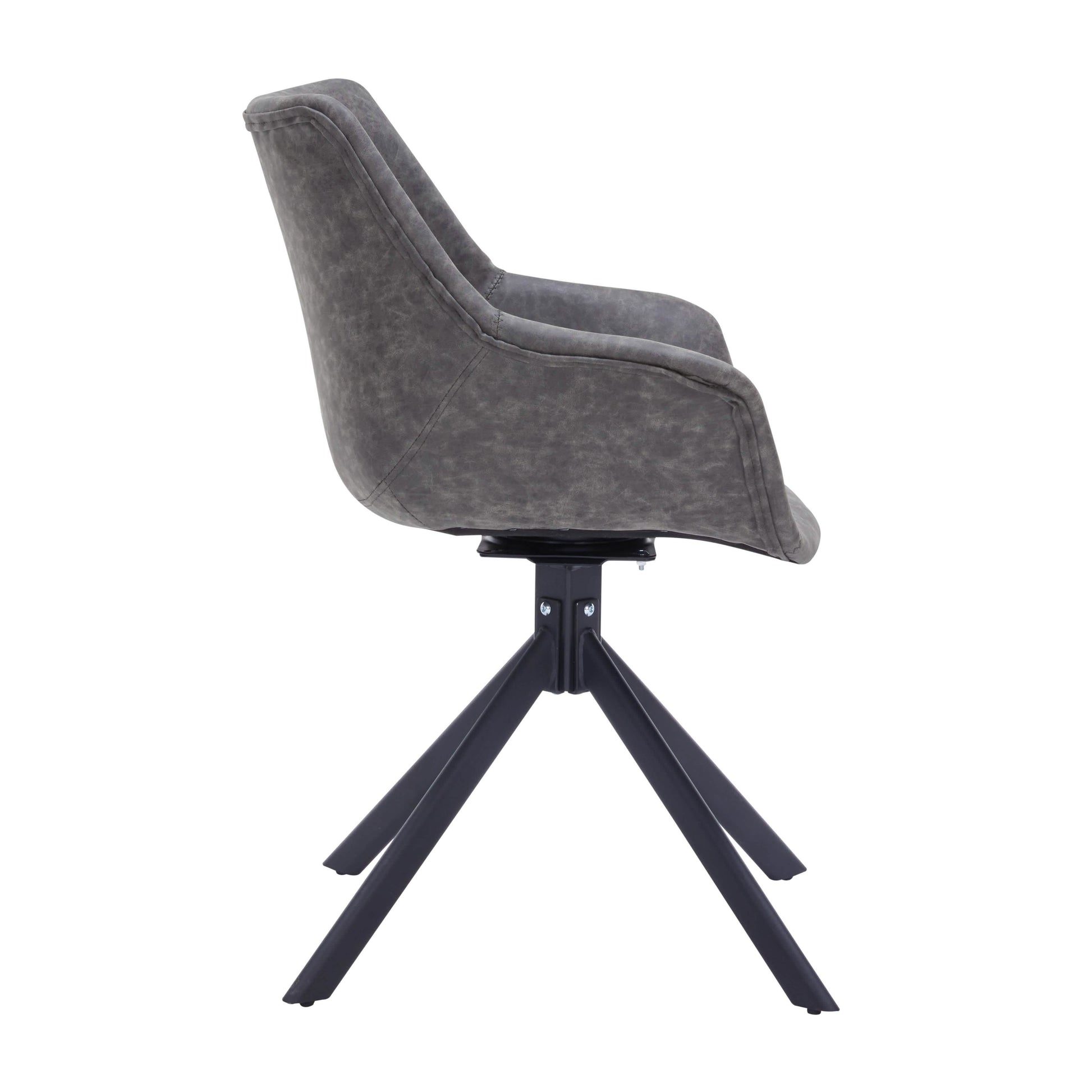 Markley Dining Chair Upholstered in Leather 360-Degree Swivel Armchair Grey Dining Chair Leisuremod