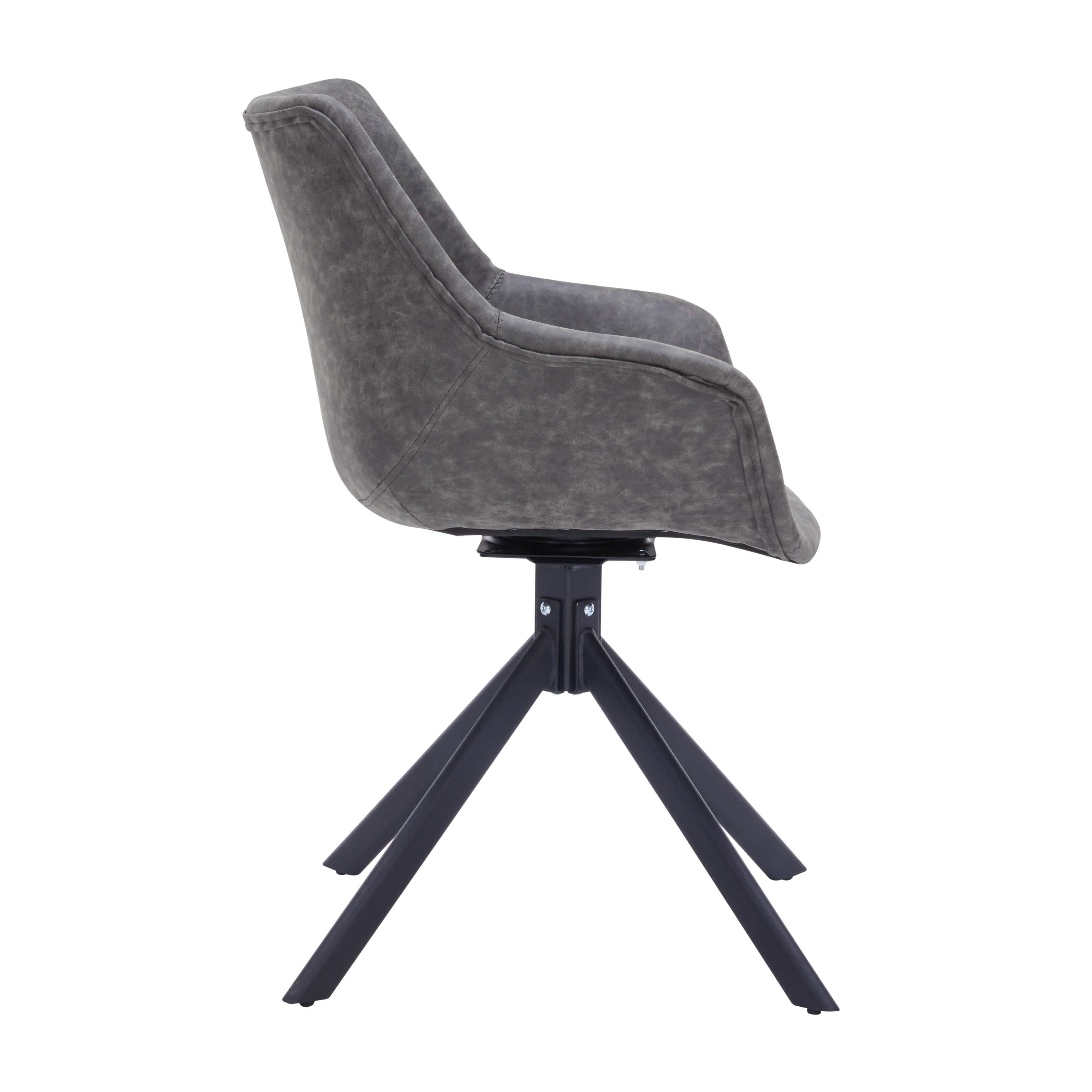 Markley Dining Chair Upholstered in Leather 360-Degree Swivel Armchair Grey Dining Chair Leisuremod